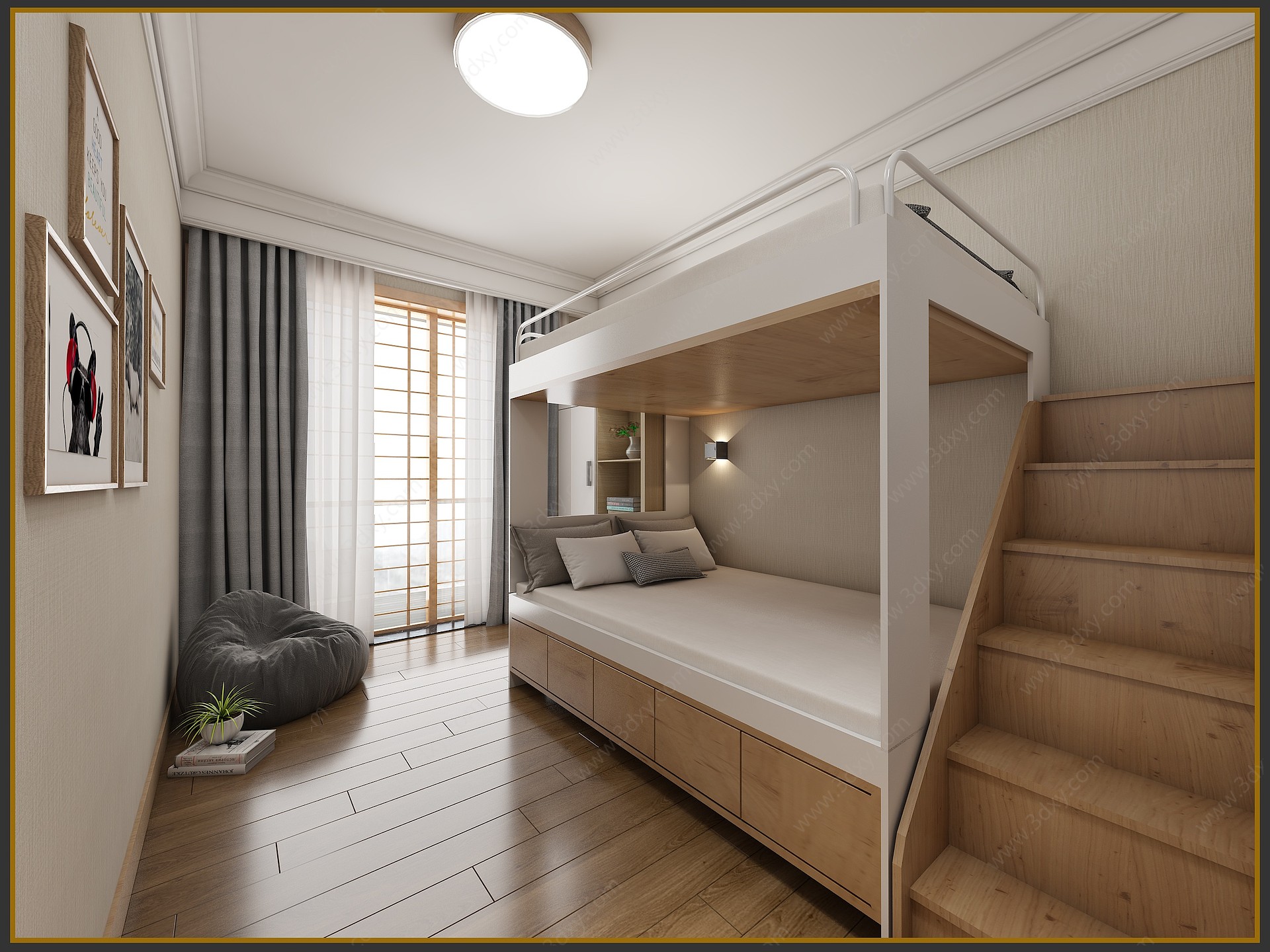 日式高低床3D模型