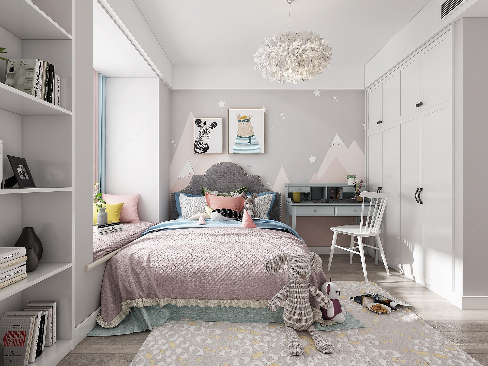 现代卧室女孩房儿童房3D模型