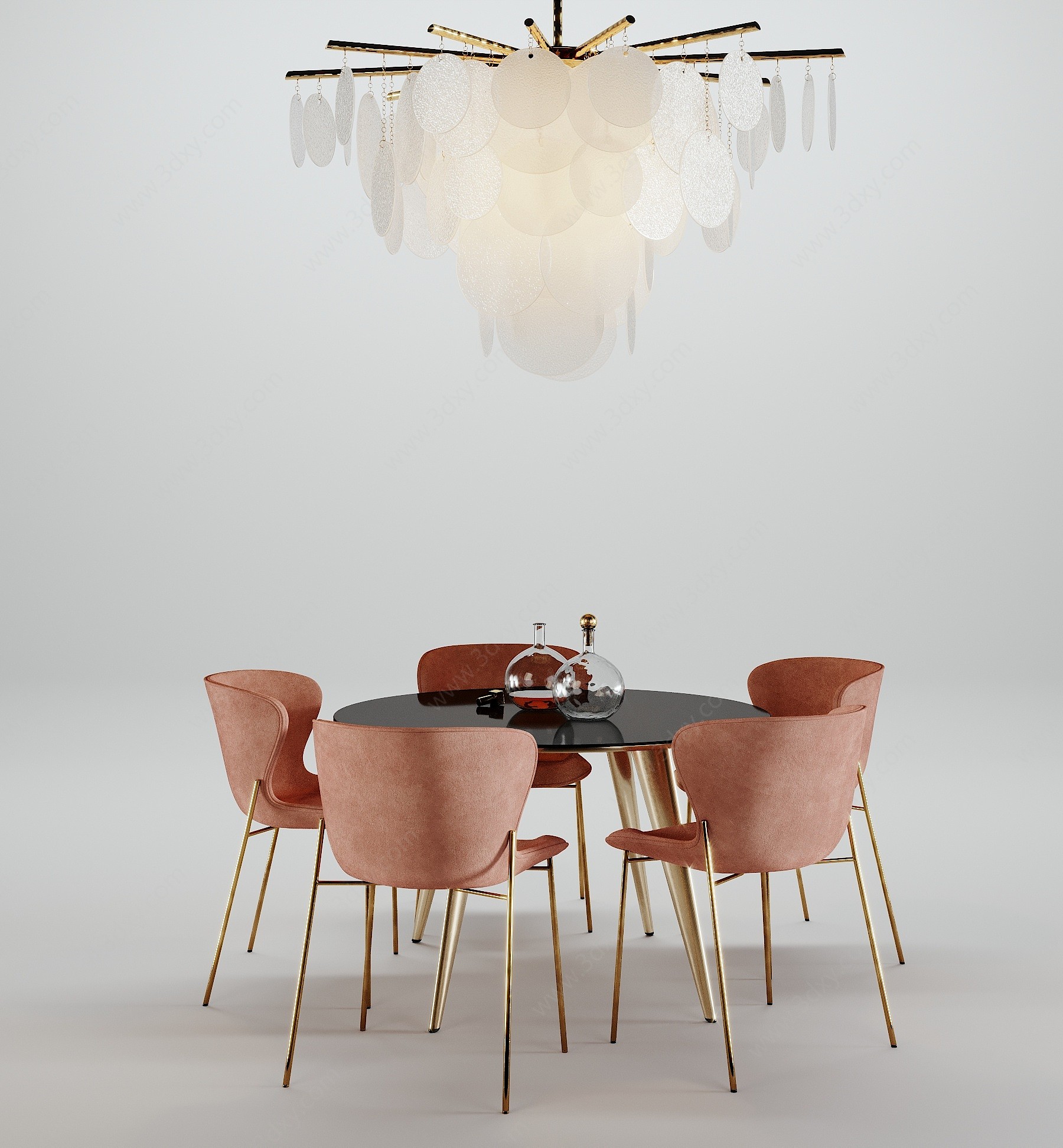现代餐桌椅吊灯组合3D模型