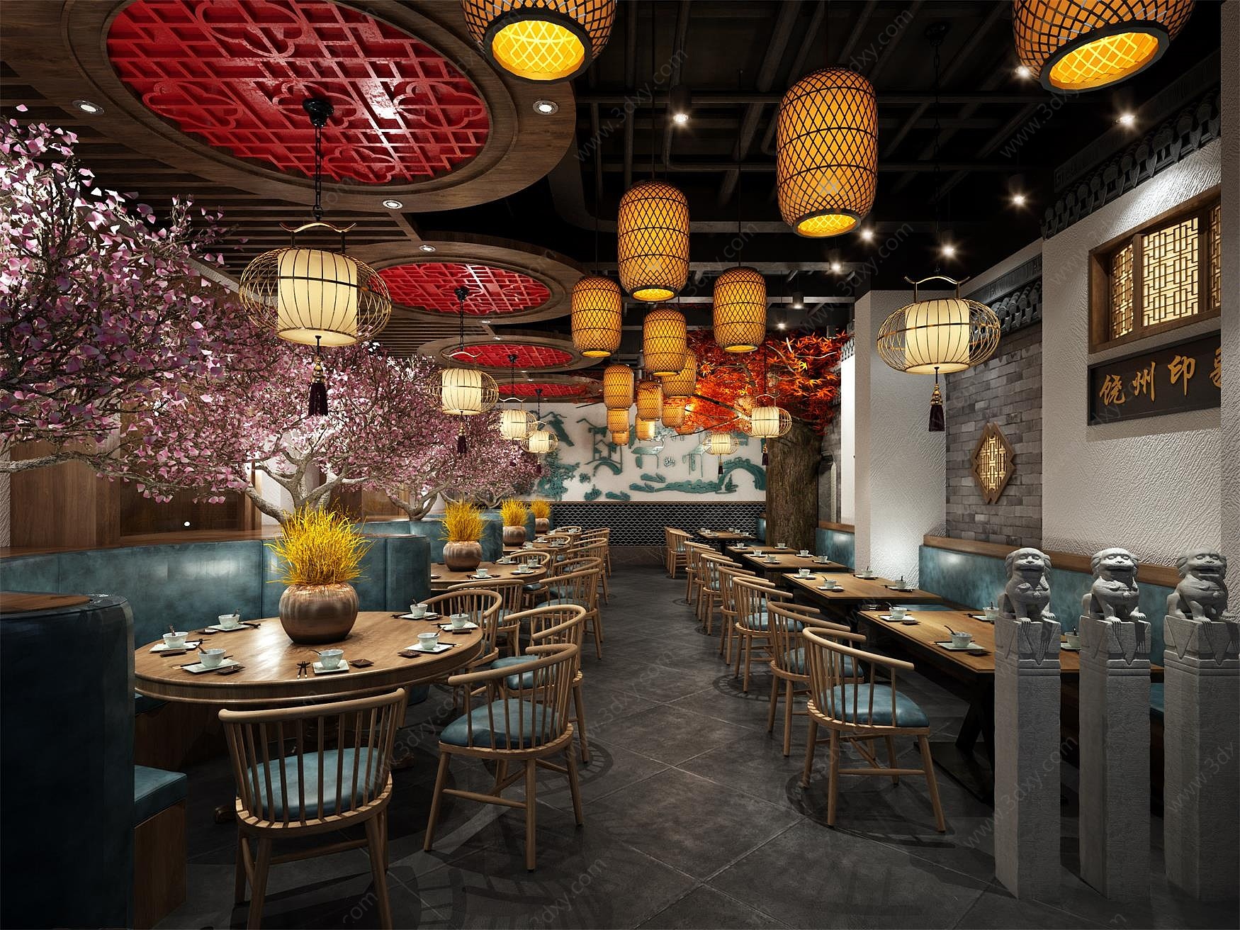 新中式主题餐厅3D模型