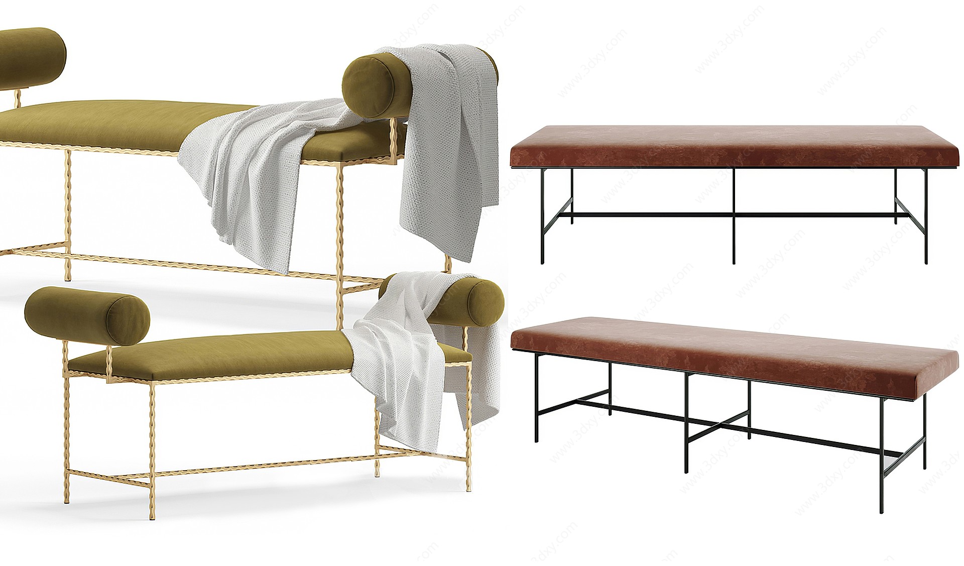 现代简欧式床尾凳3D模型