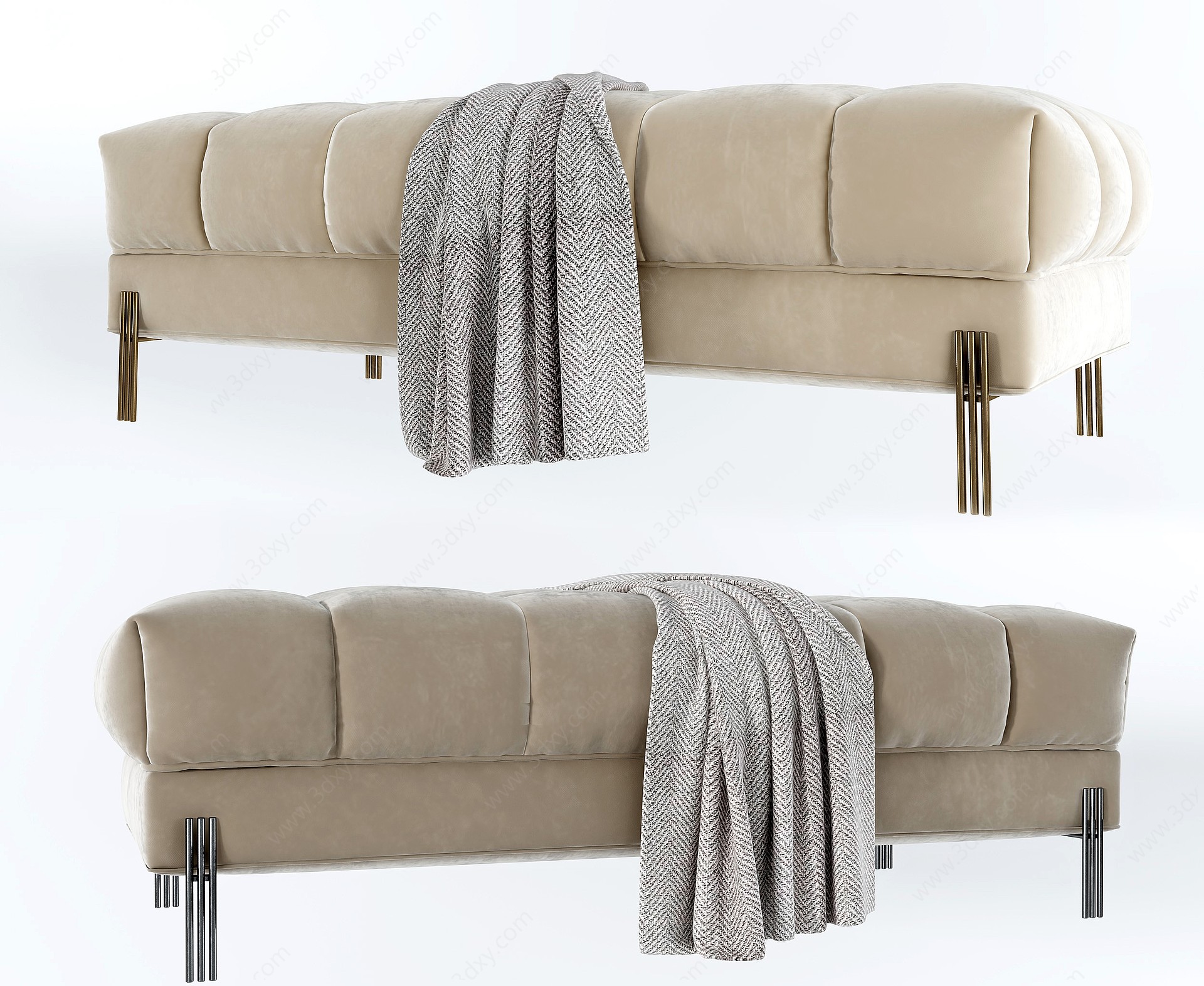 现代绒面布艺沙发凳3D模型