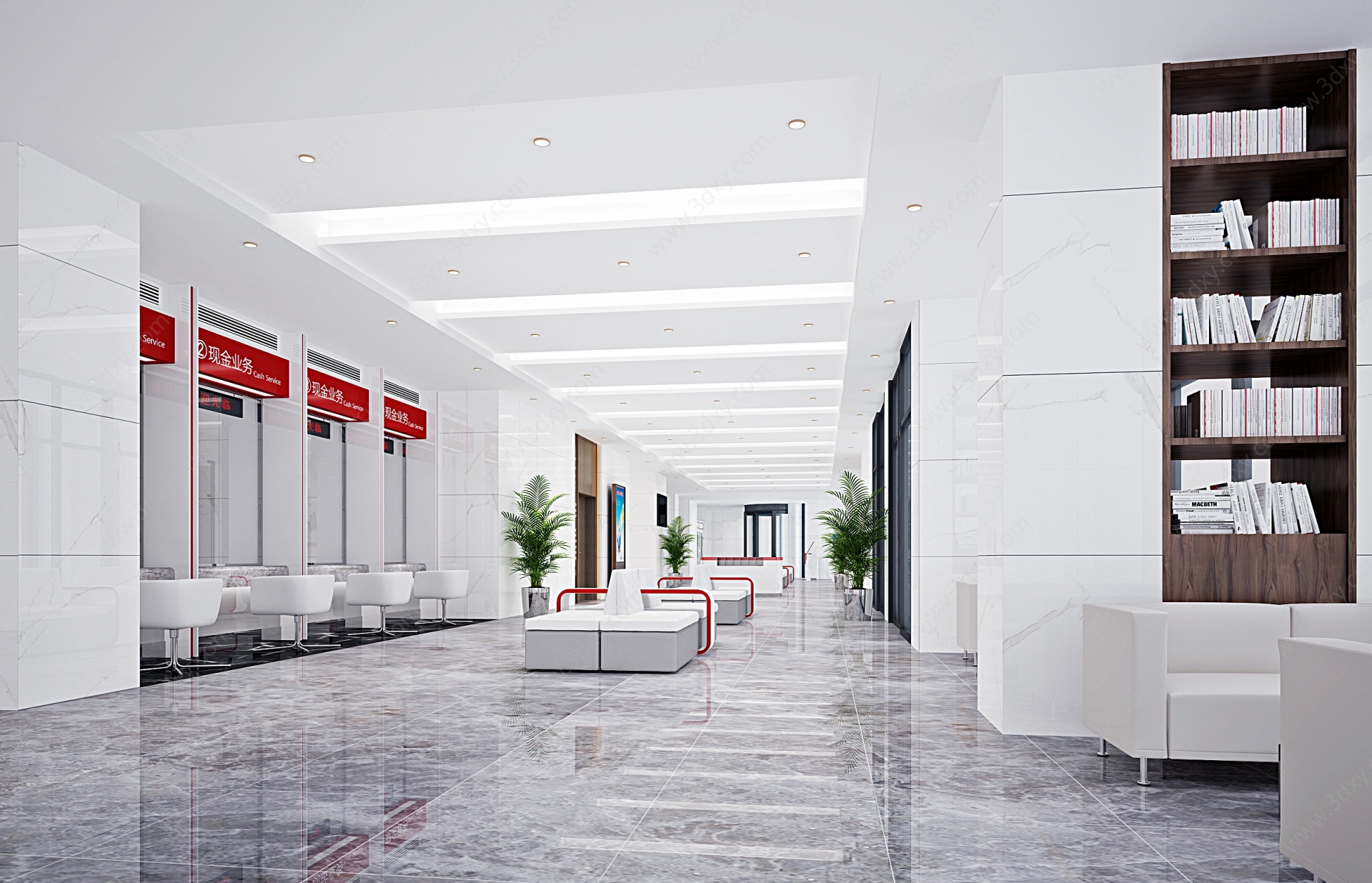 现代银行服务大厅3D模型