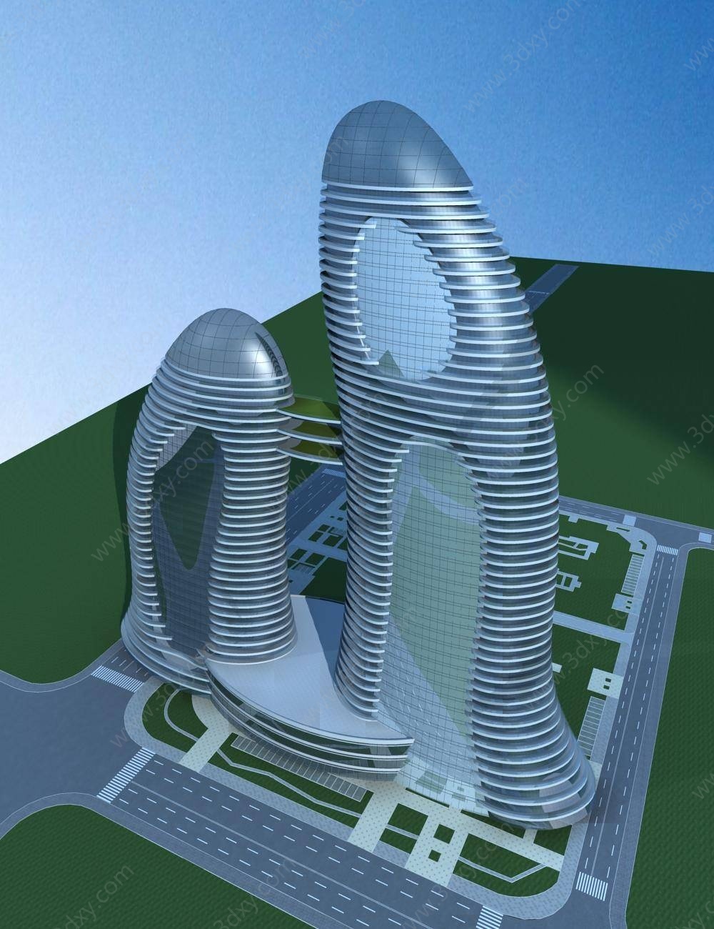 现代高层酒店度假村3D模型