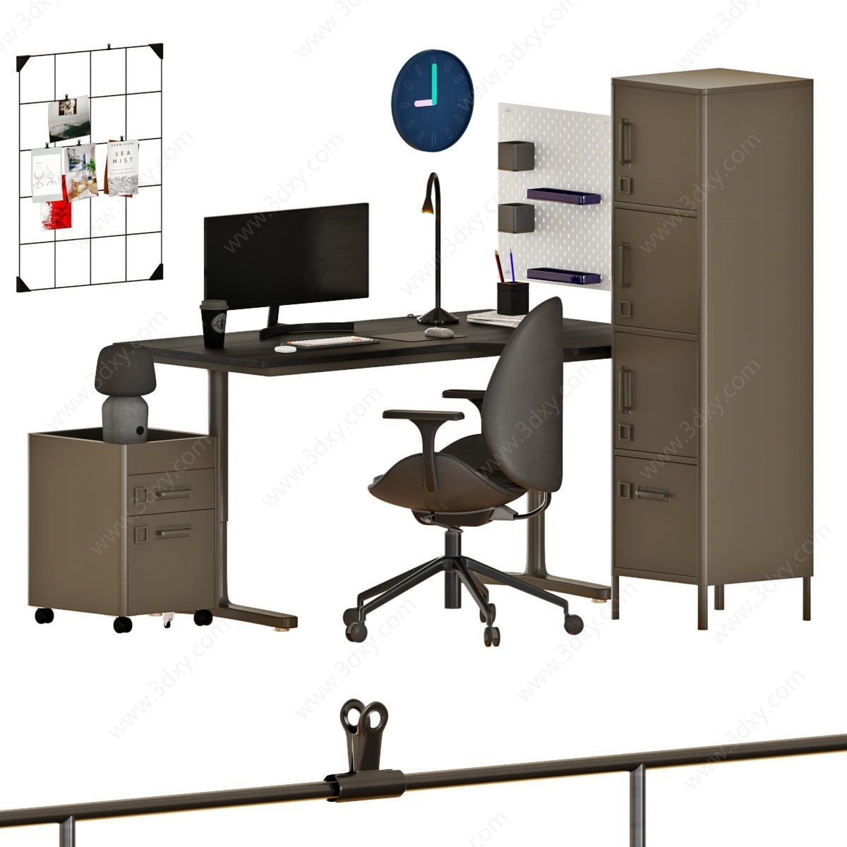 现代电脑桌椅办公桌椅组合3D模型