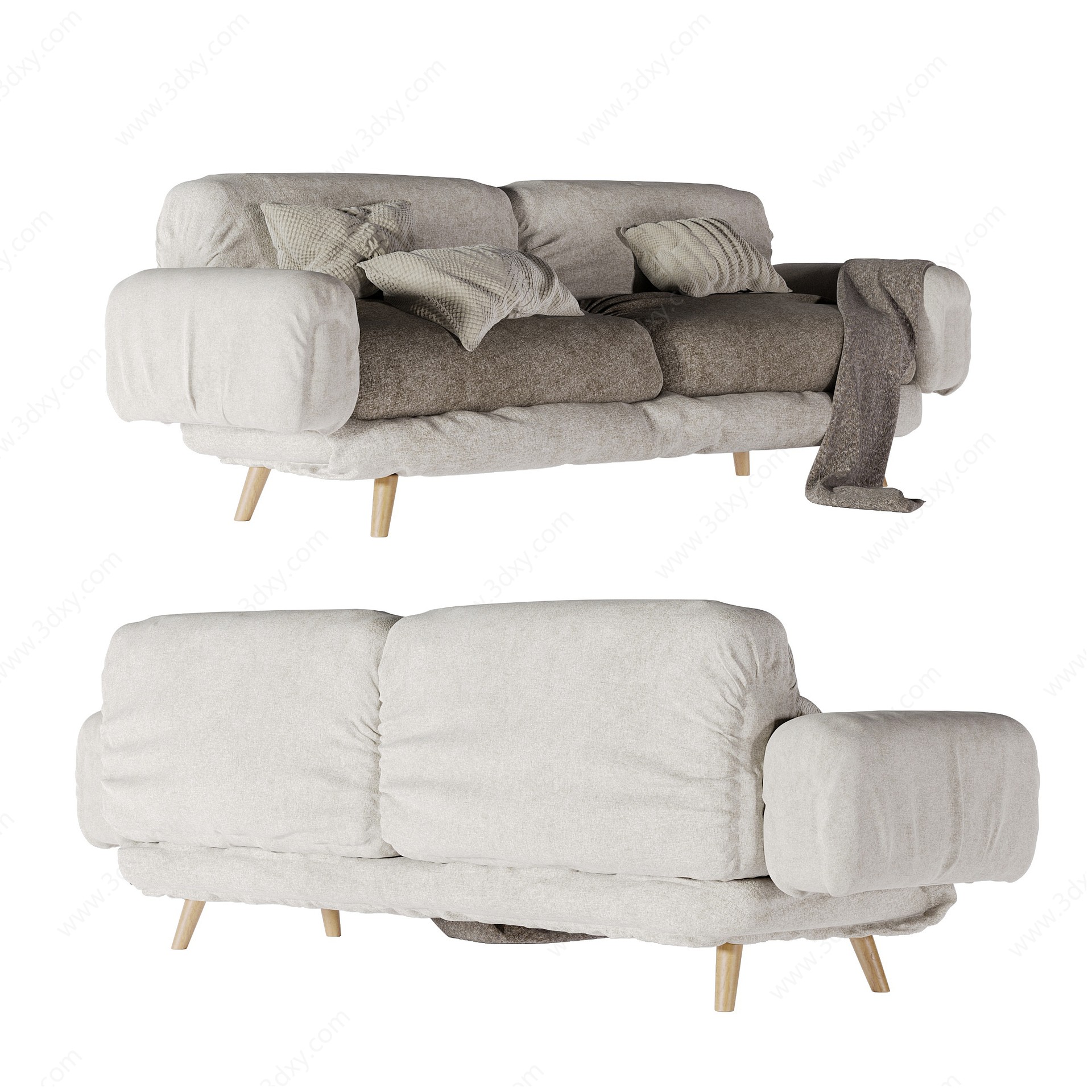 北欧布艺双人沙发3D模型