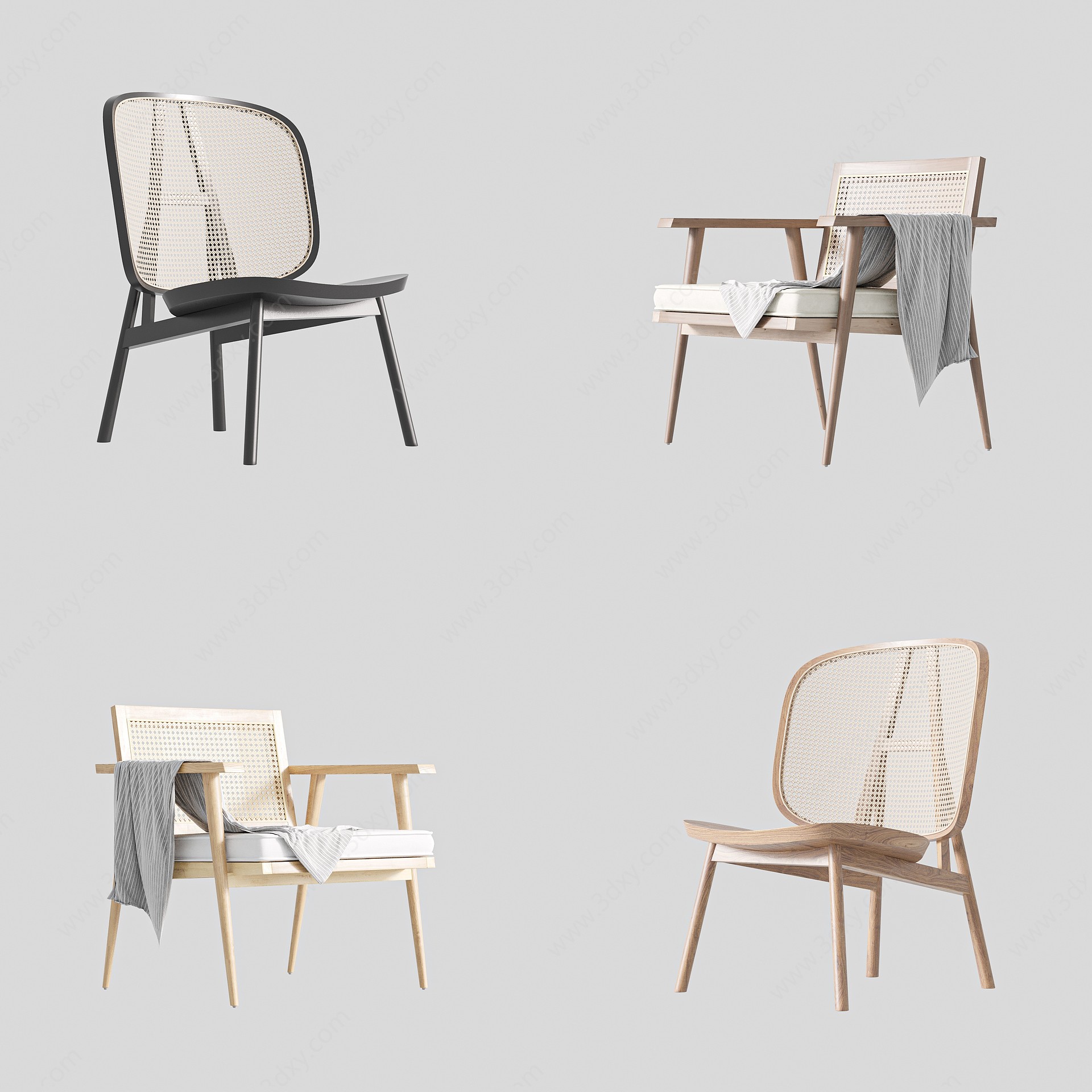 现代编藤休闲椅组合3D模型