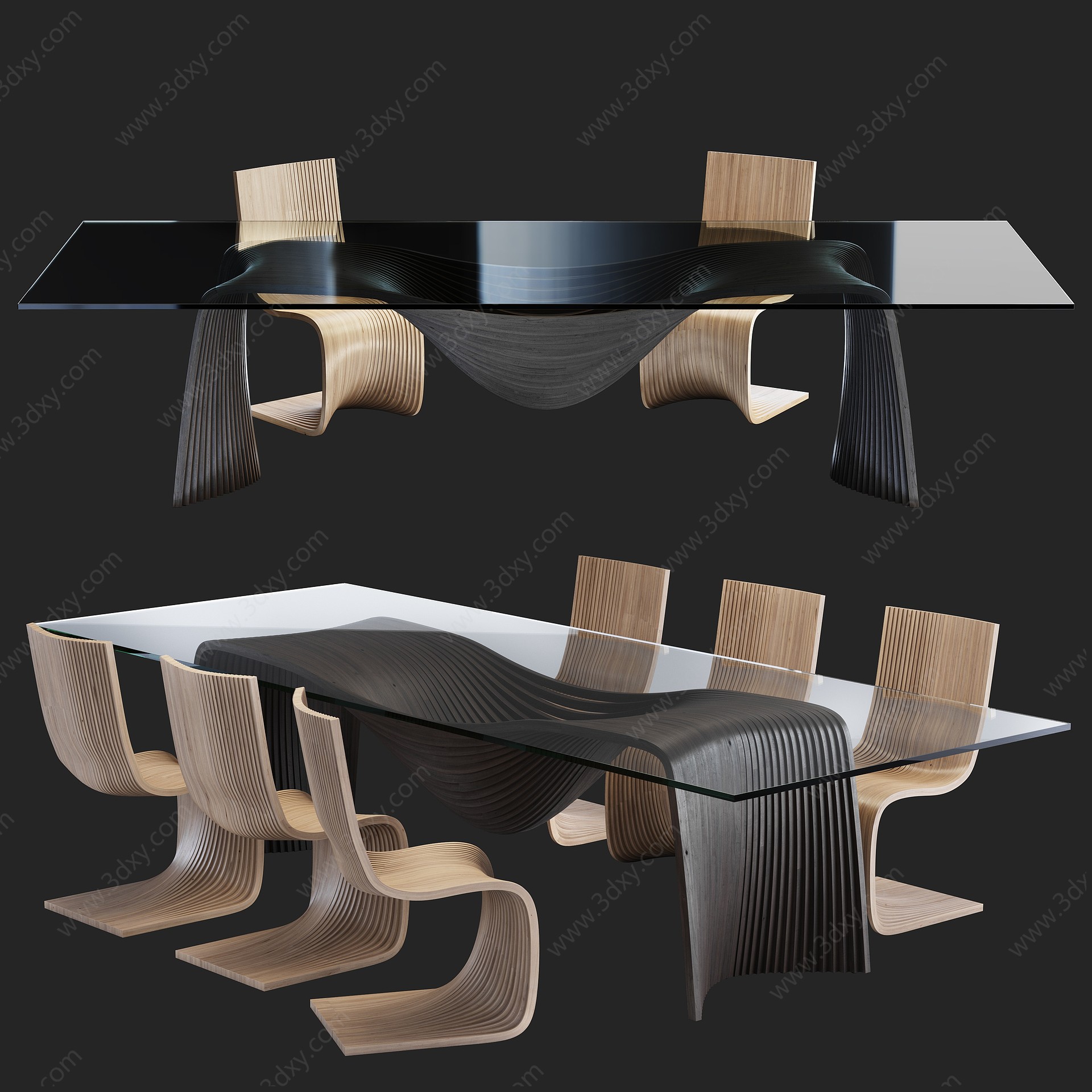 北欧实木餐桌椅3D模型
