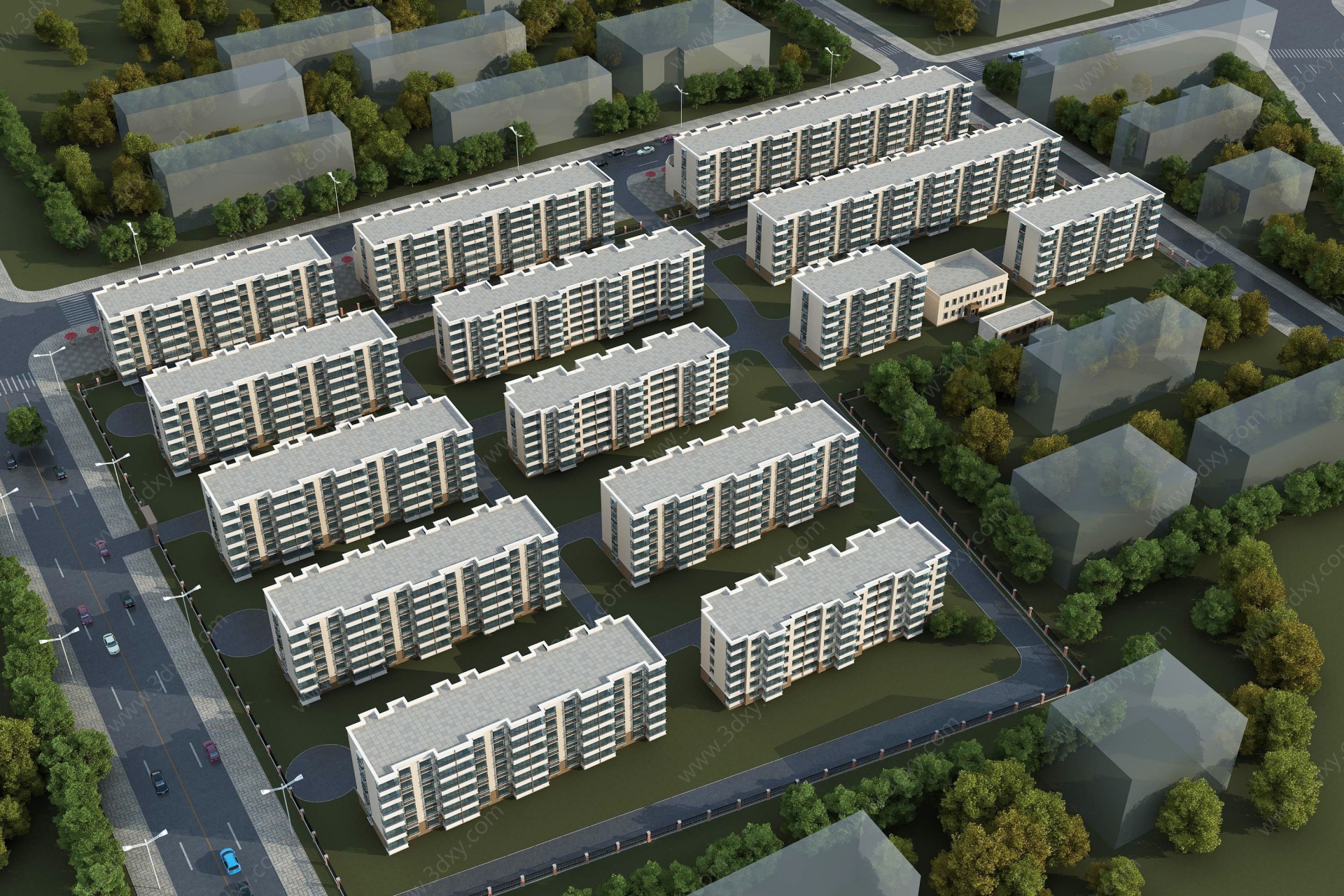 现代住宅楼鸟瞰规划3D模型