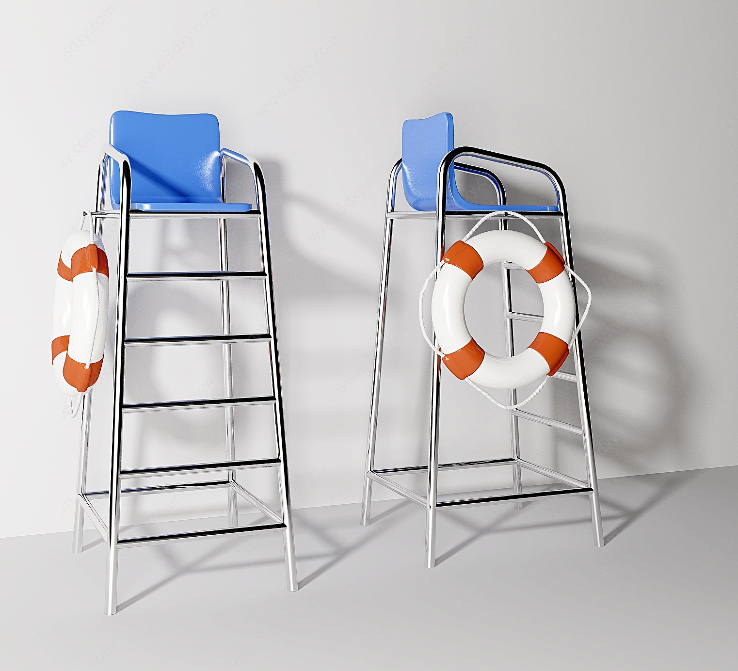 现代游泳馆救生椅救生圈3D模型