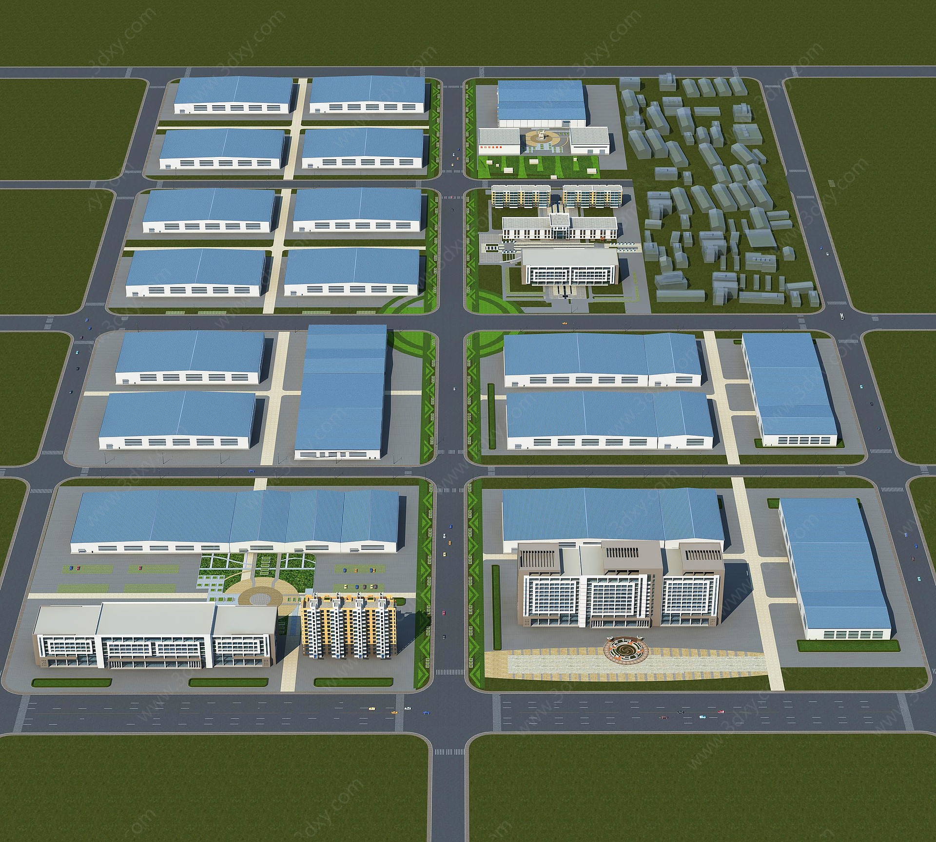 现代厂区办公楼工业园区3D模型