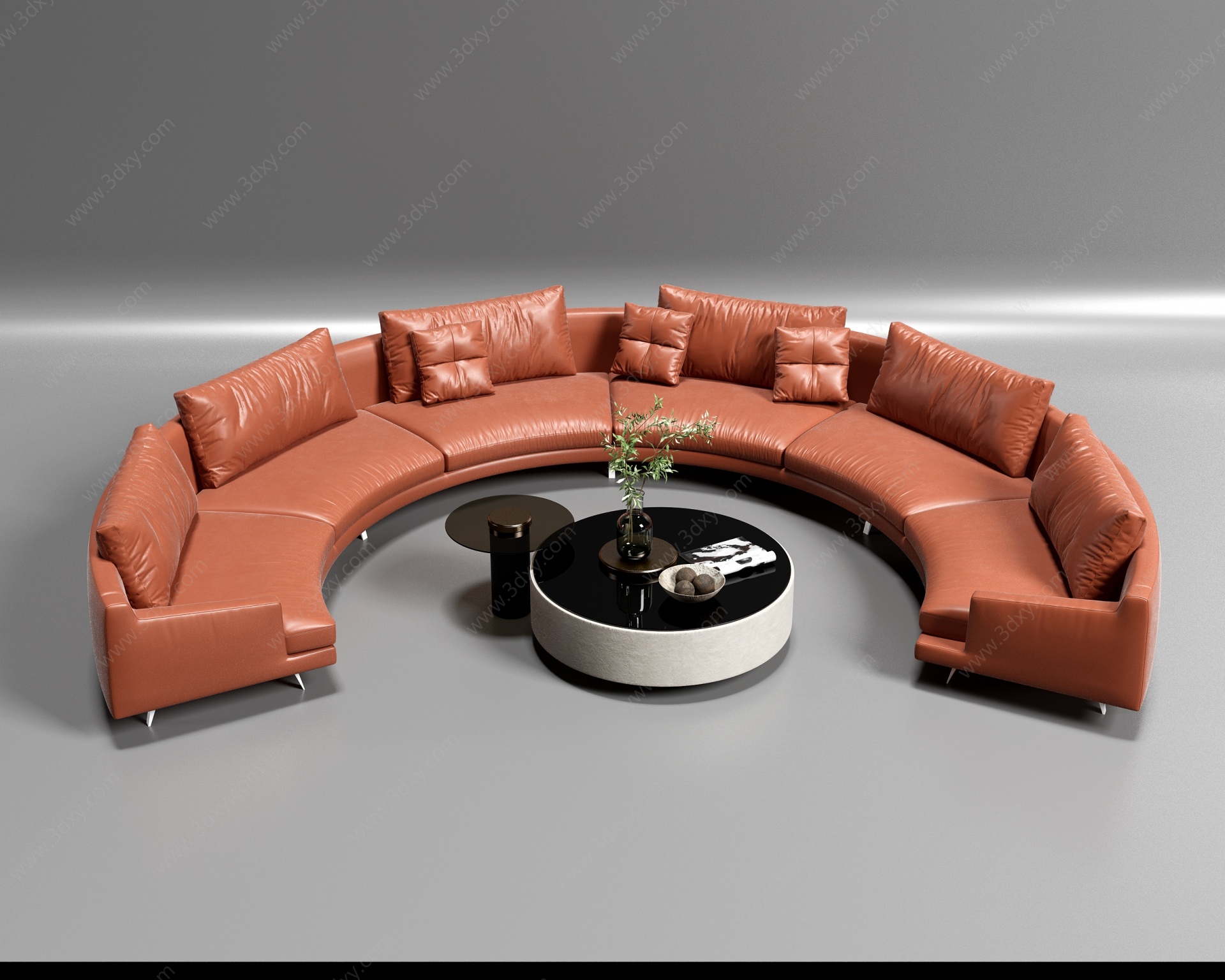 现代皮革弧形沙发3D模型