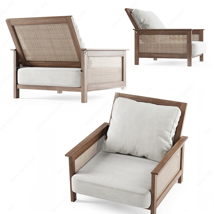现代藤编单人沙发3D模型