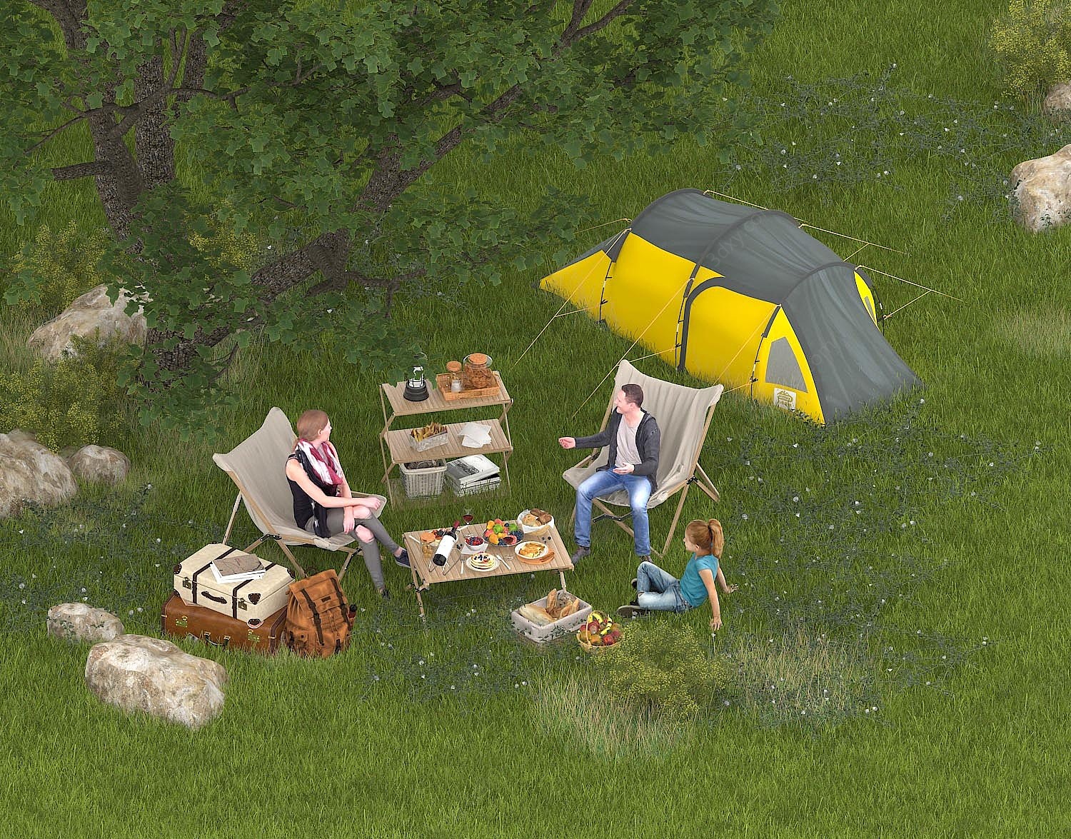 露营地帐篷户外桌椅3D模型