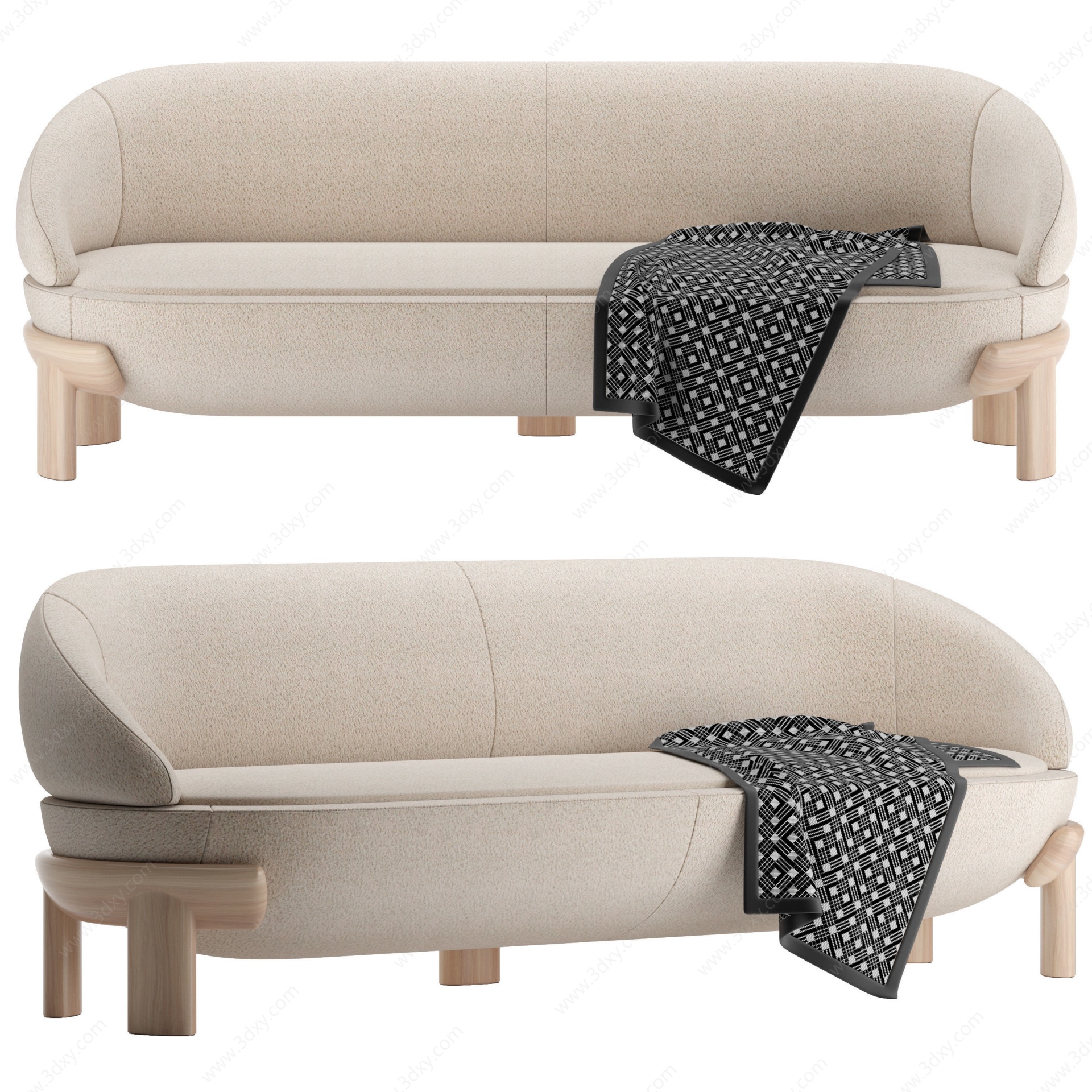 侘寂风双人沙发3D模型