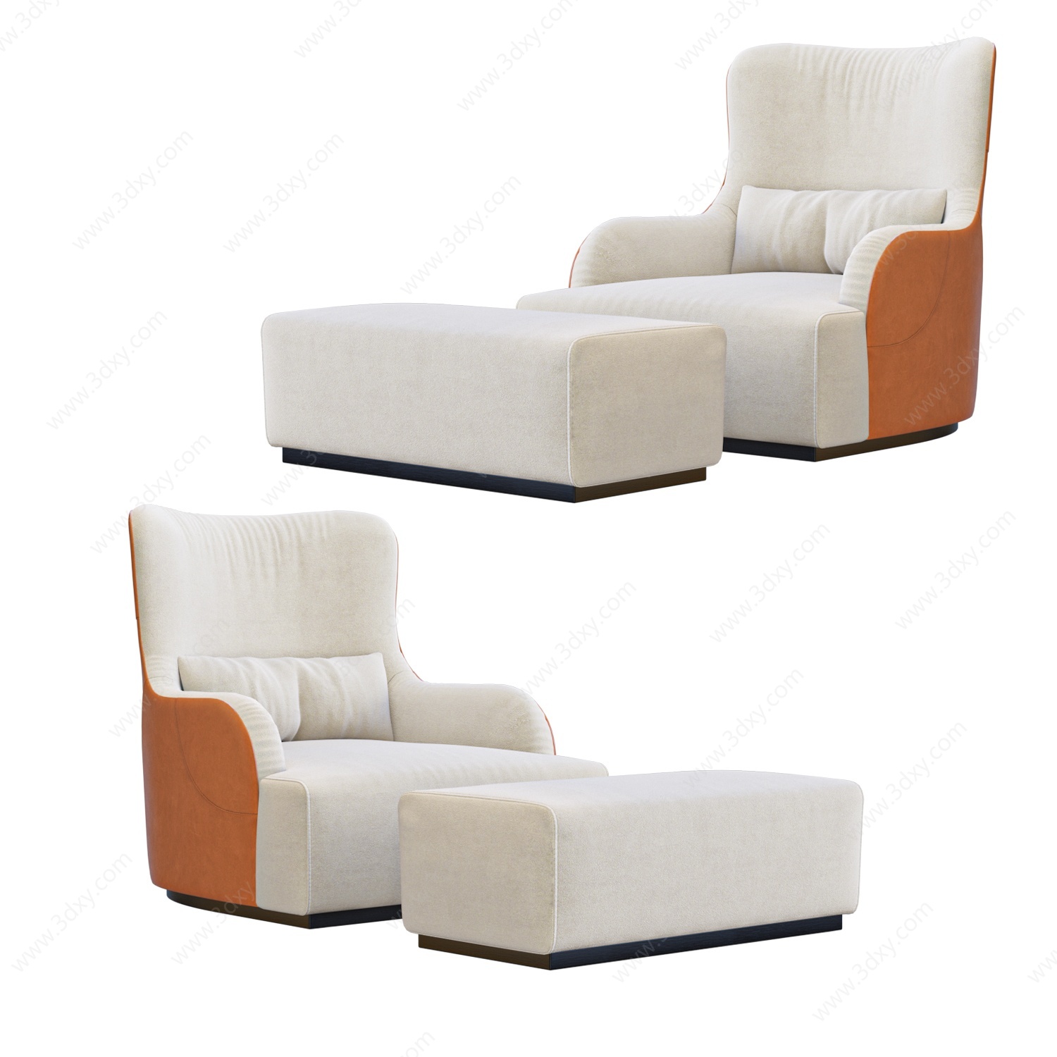 现代布艺沙发椅椅凳组合3D模型