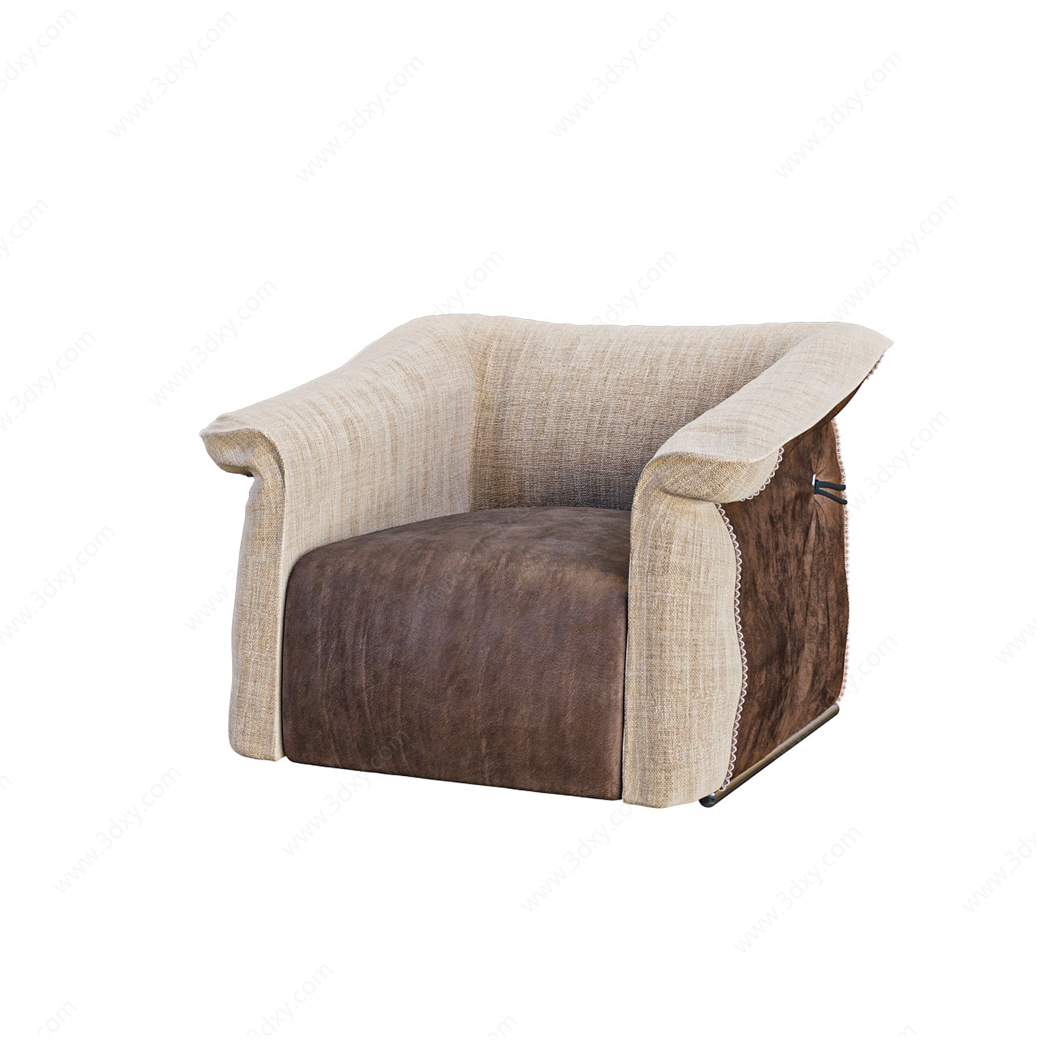 现代棉麻布艺单椅沙发3D模型