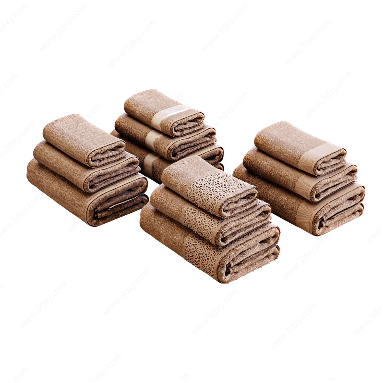 现代棕色毛巾组合3D模型