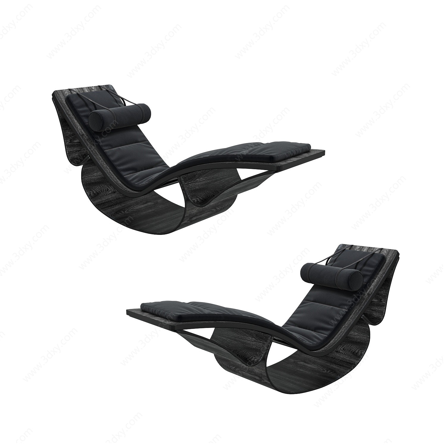 现代纯黑休闲躺椅摇椅3D模型