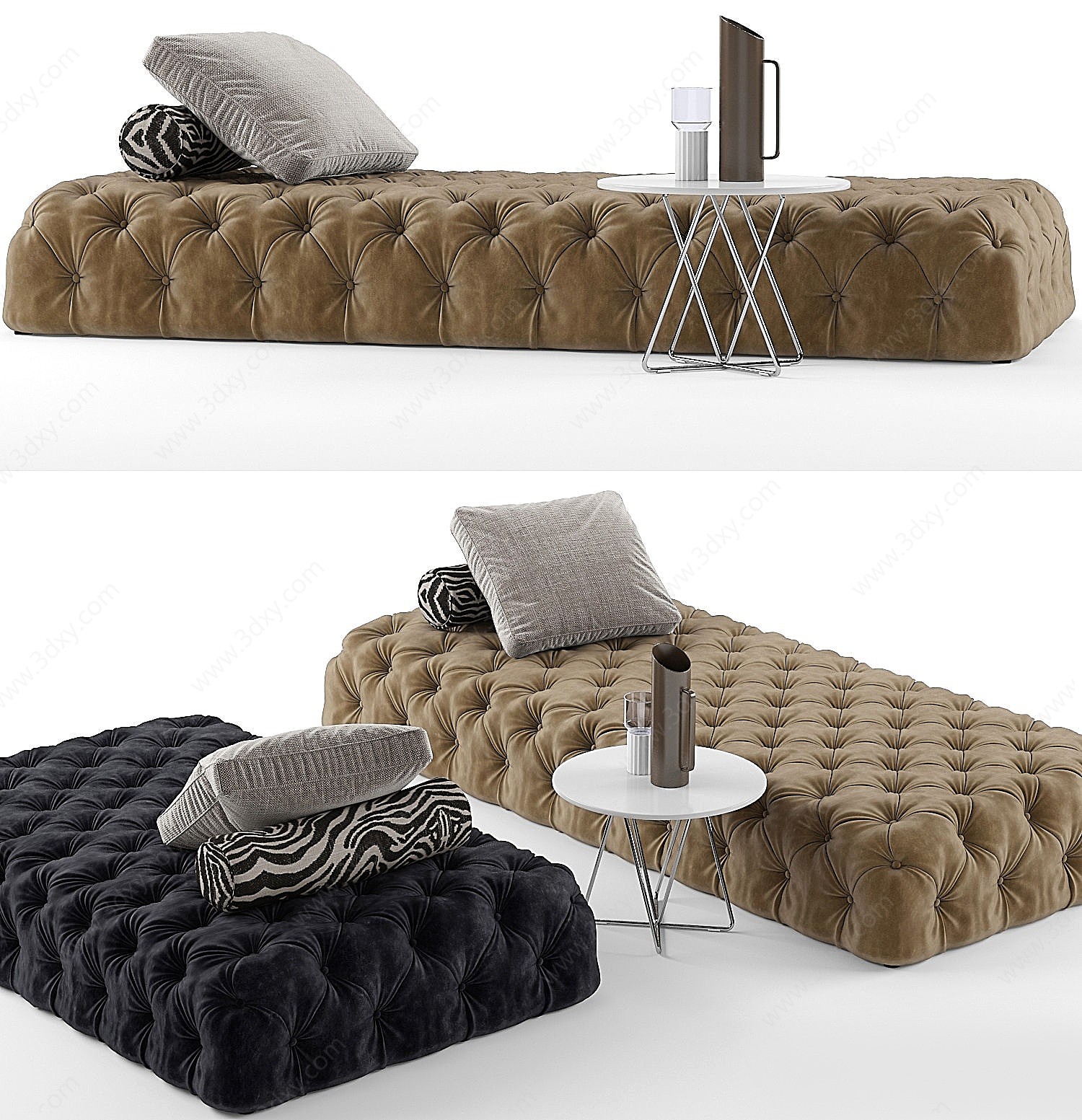 现代布艺沙发长凳3D模型