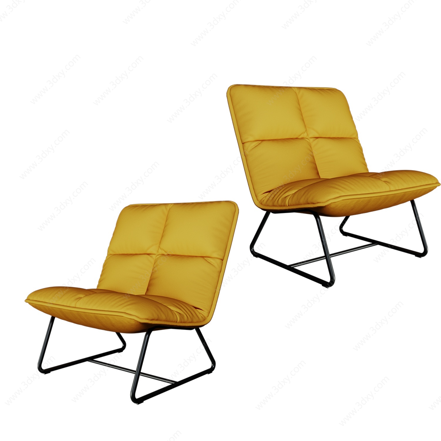 现代休闲布艺半躺椅黄色3D模型