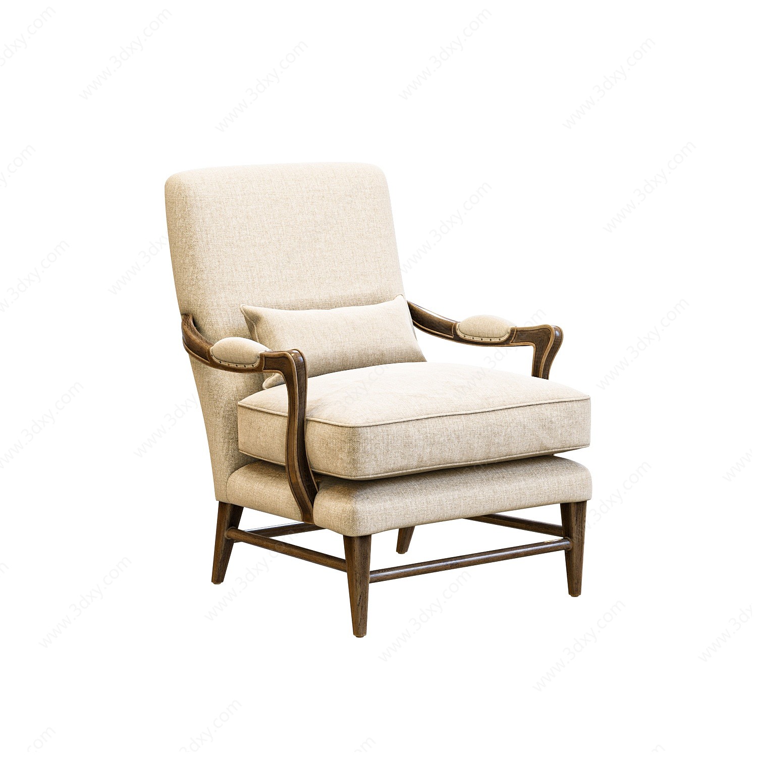 美式简约布艺单人椅3D模型