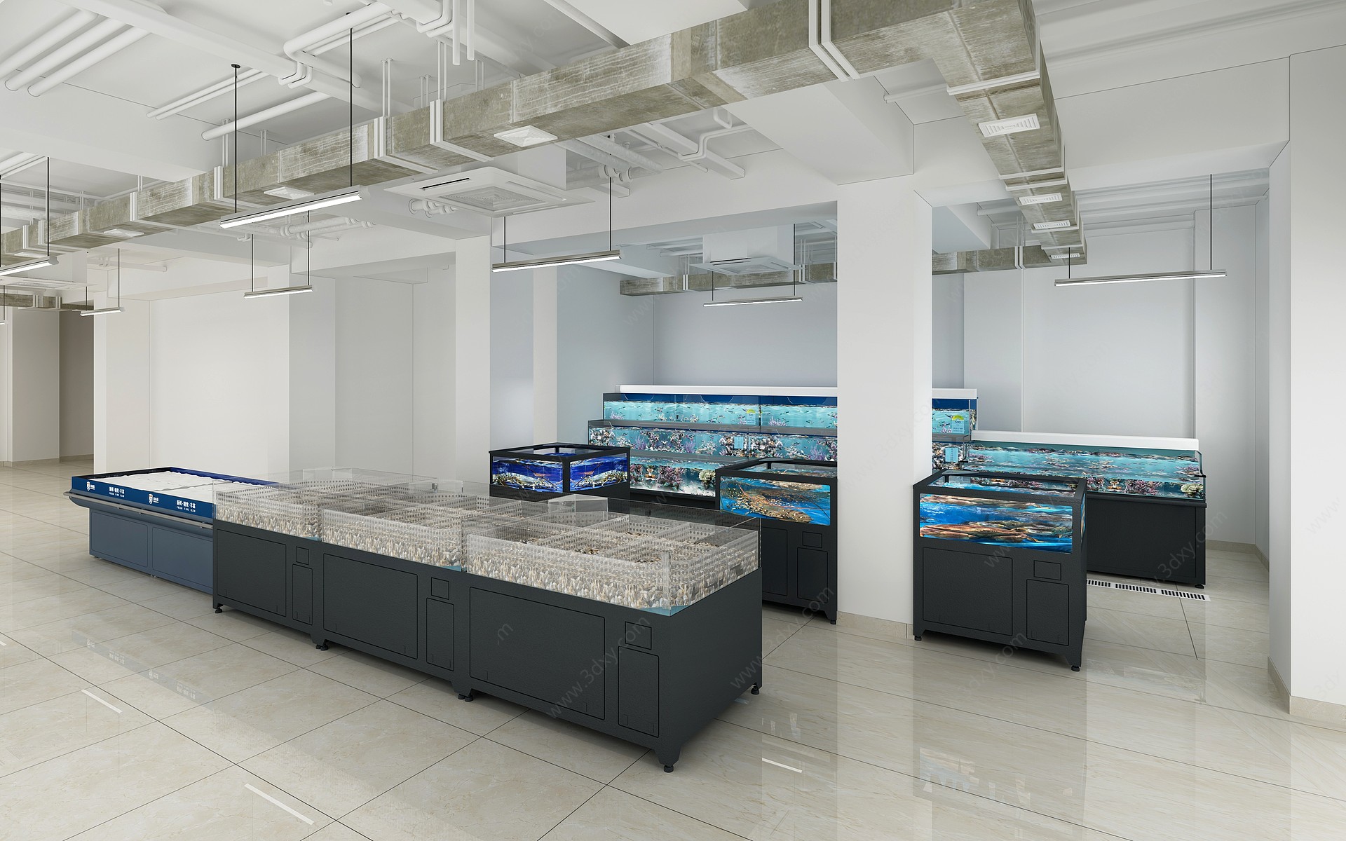 现代超市水池水产区鱼缸区3D模型