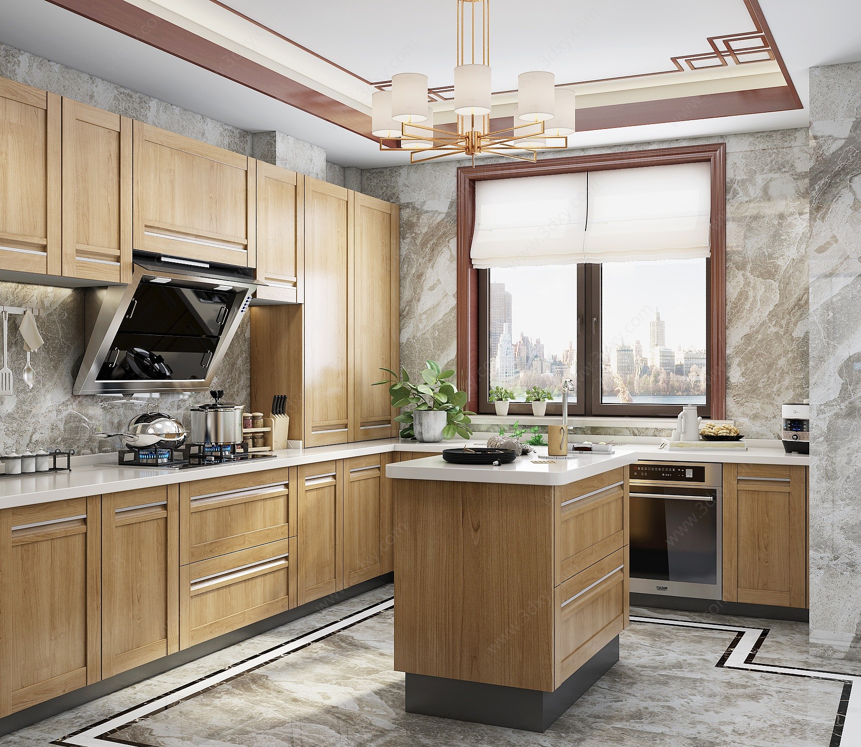 新中式厨房橱柜3D模型