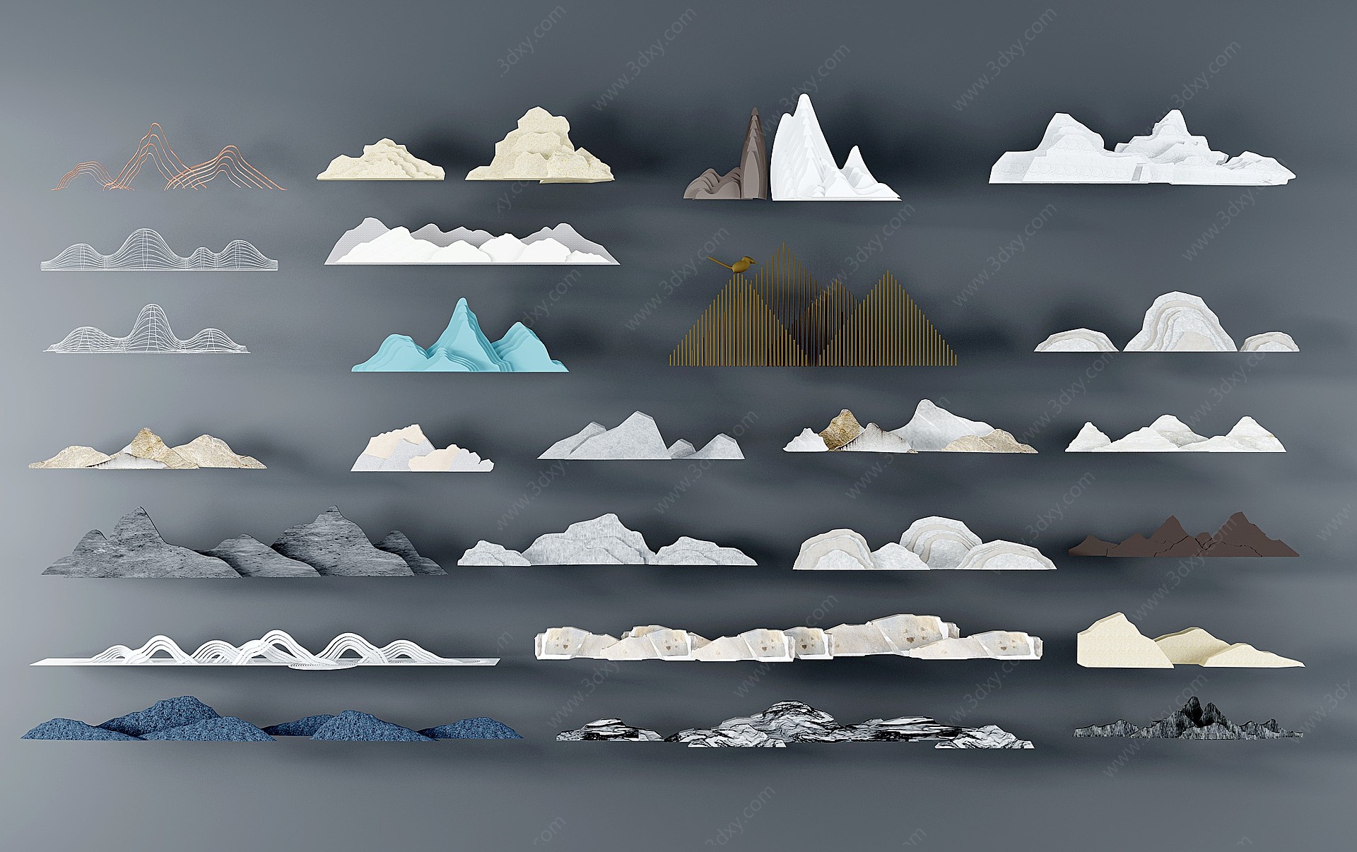 新中式假山山脉3D模型