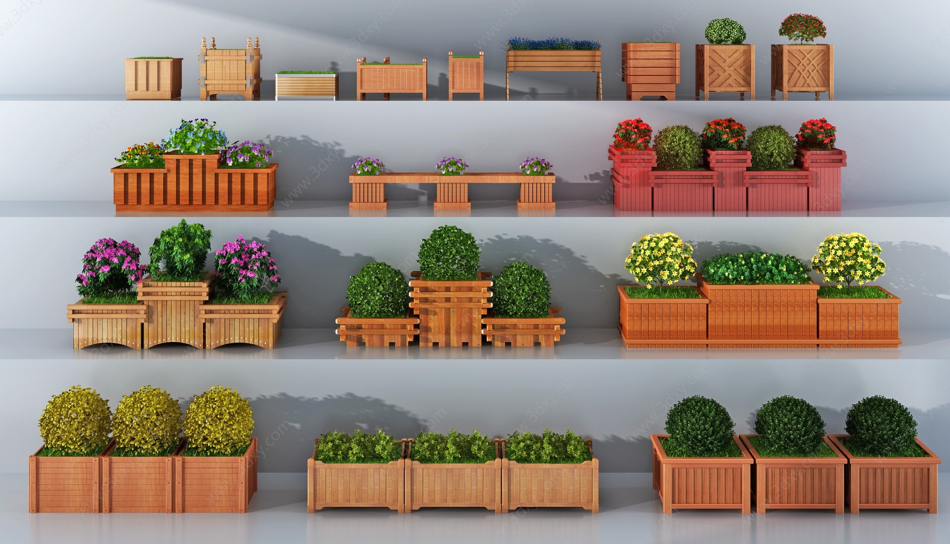 欧式木质花槽花池花箱3D模型