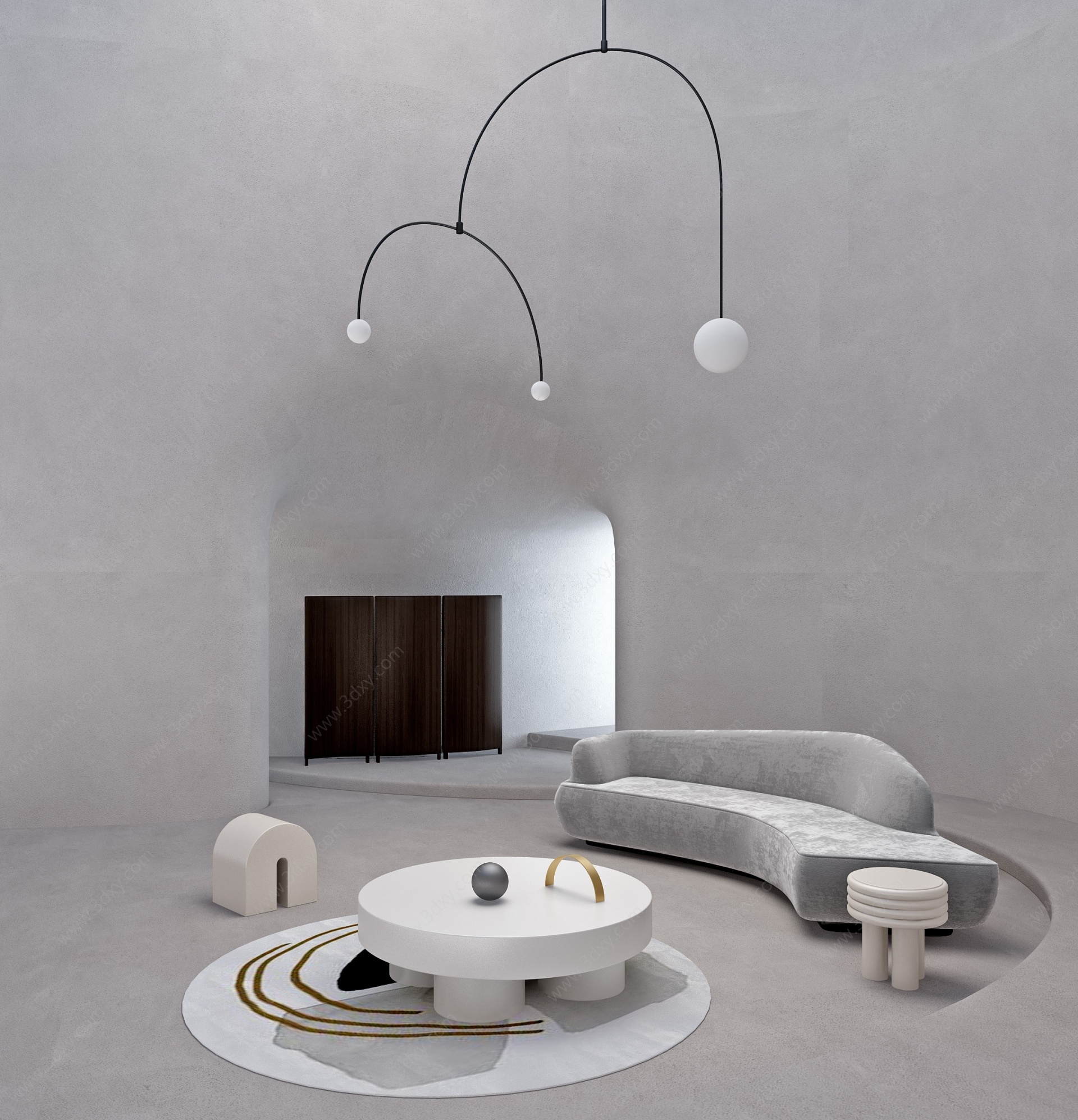 现代弧形异形沙发茶几组合3D模型