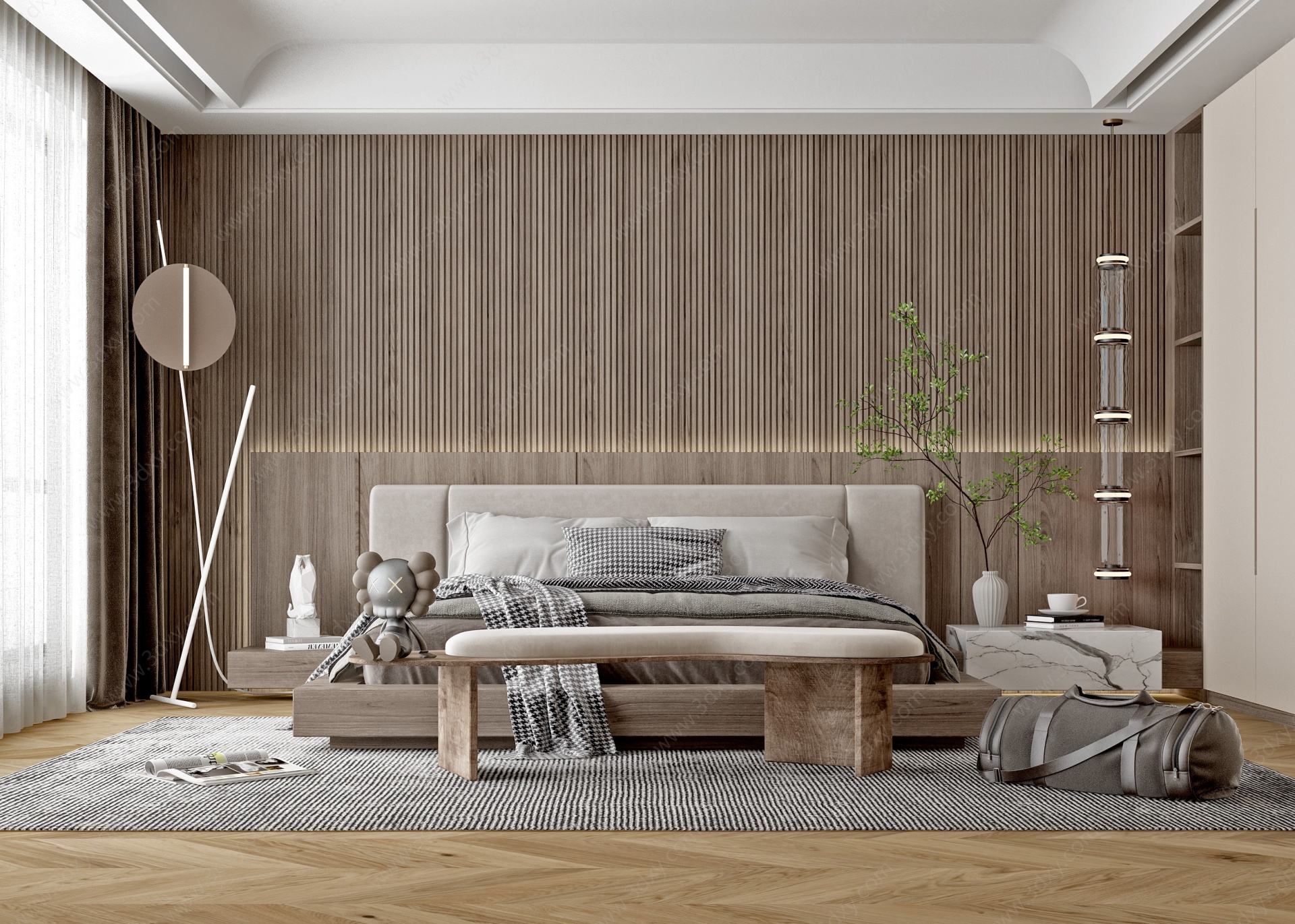 现代侘寂风卧室3D模型