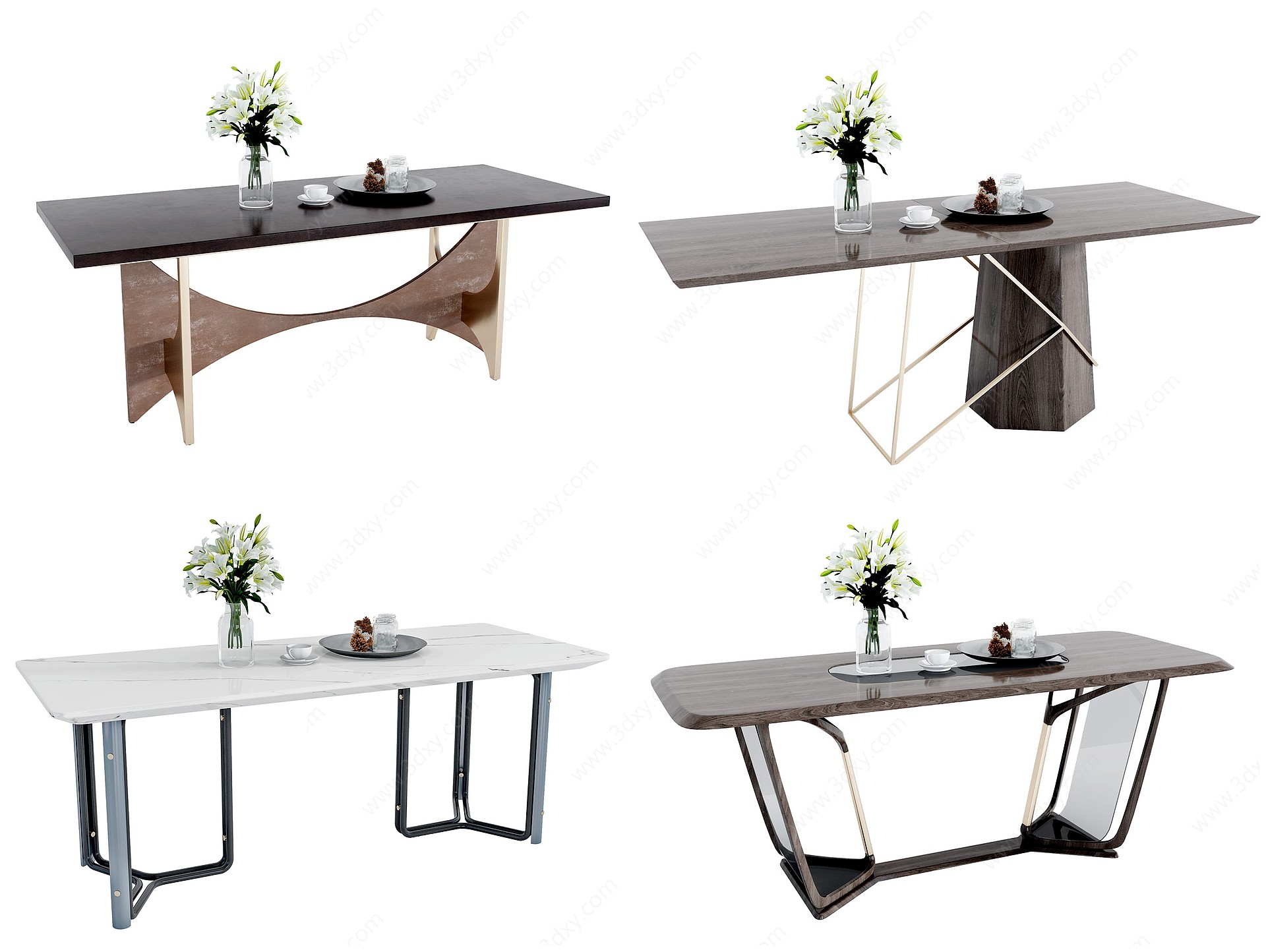 现代长餐桌组合3D模型