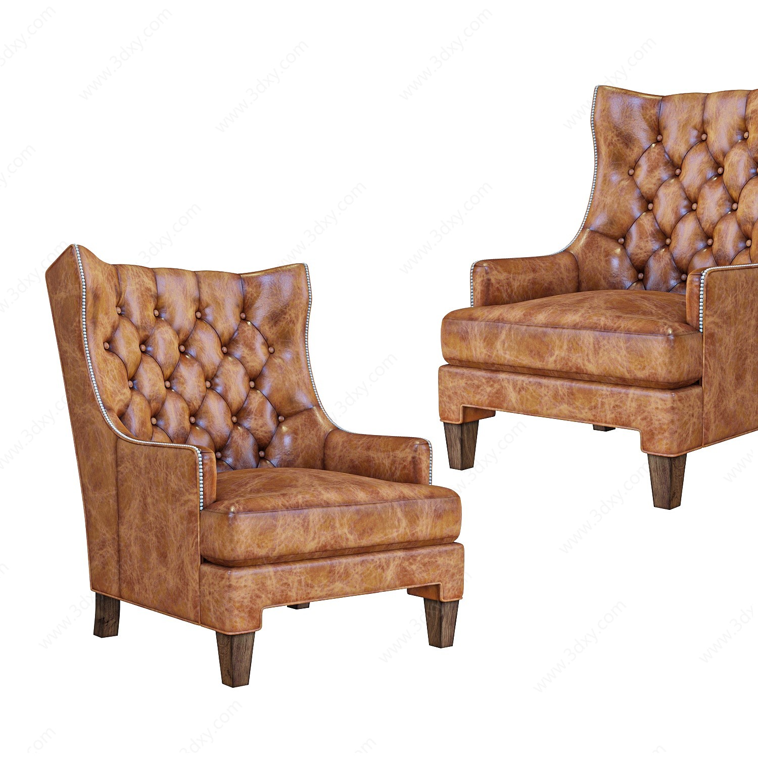欧式皮革棕黄单人沙发椅3D模型