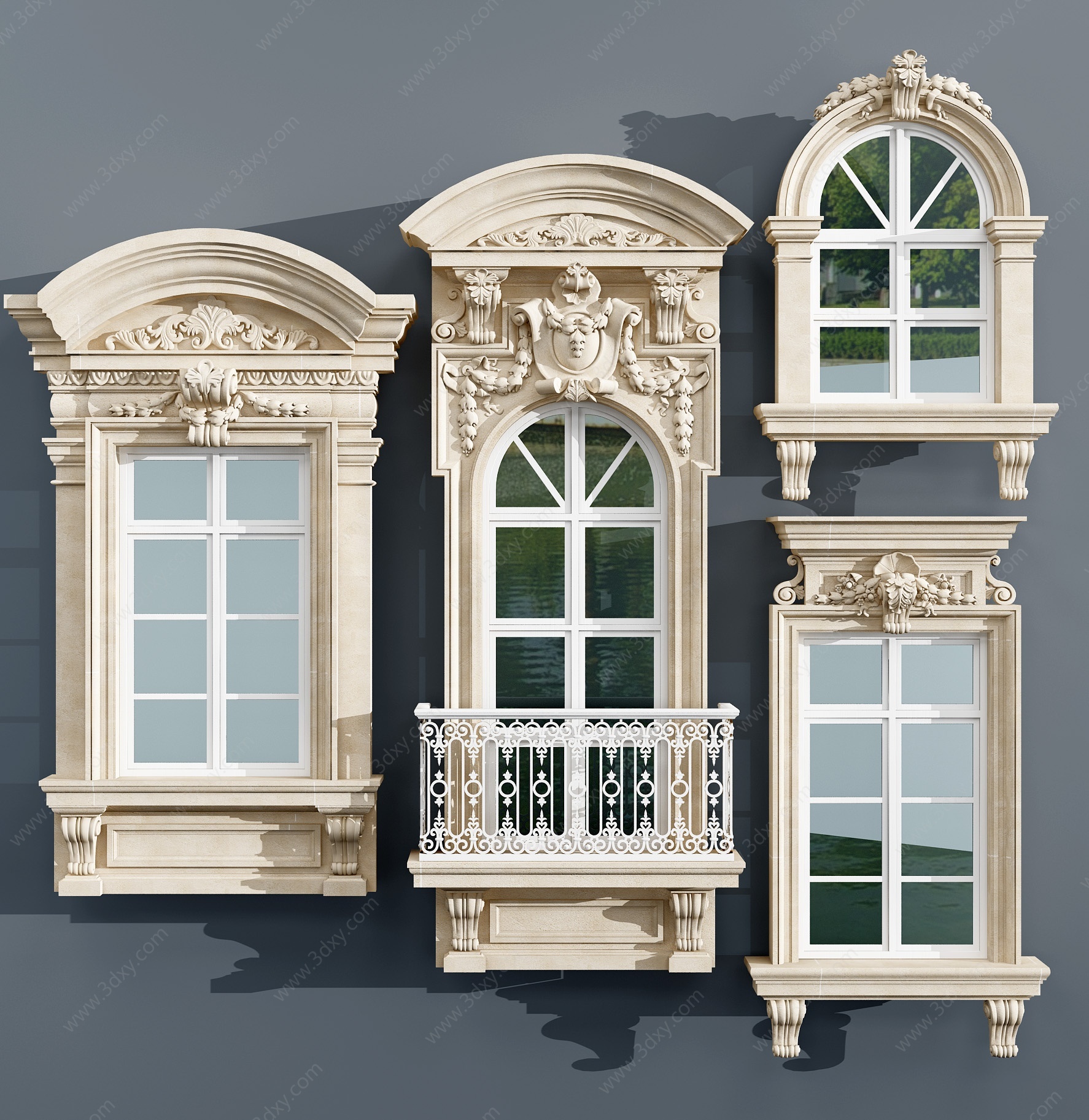 欧式法式古典雕花窗户3D模型