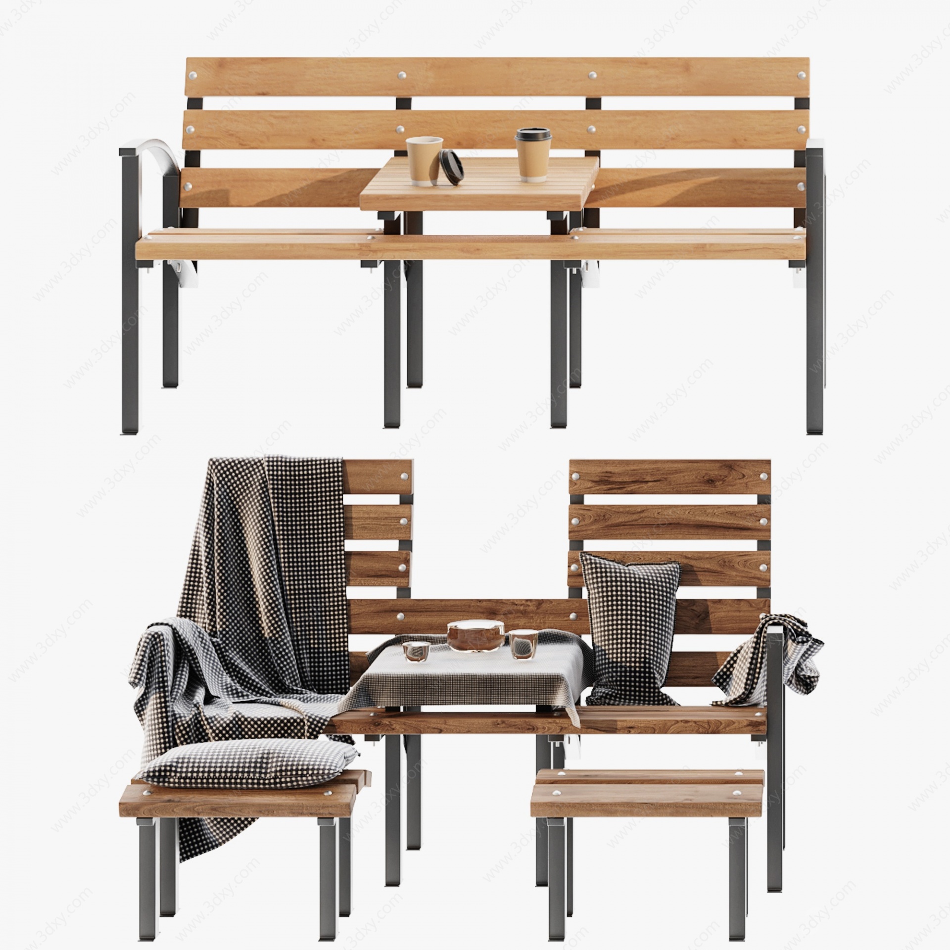 现代户外休闲椅长椅3D模型