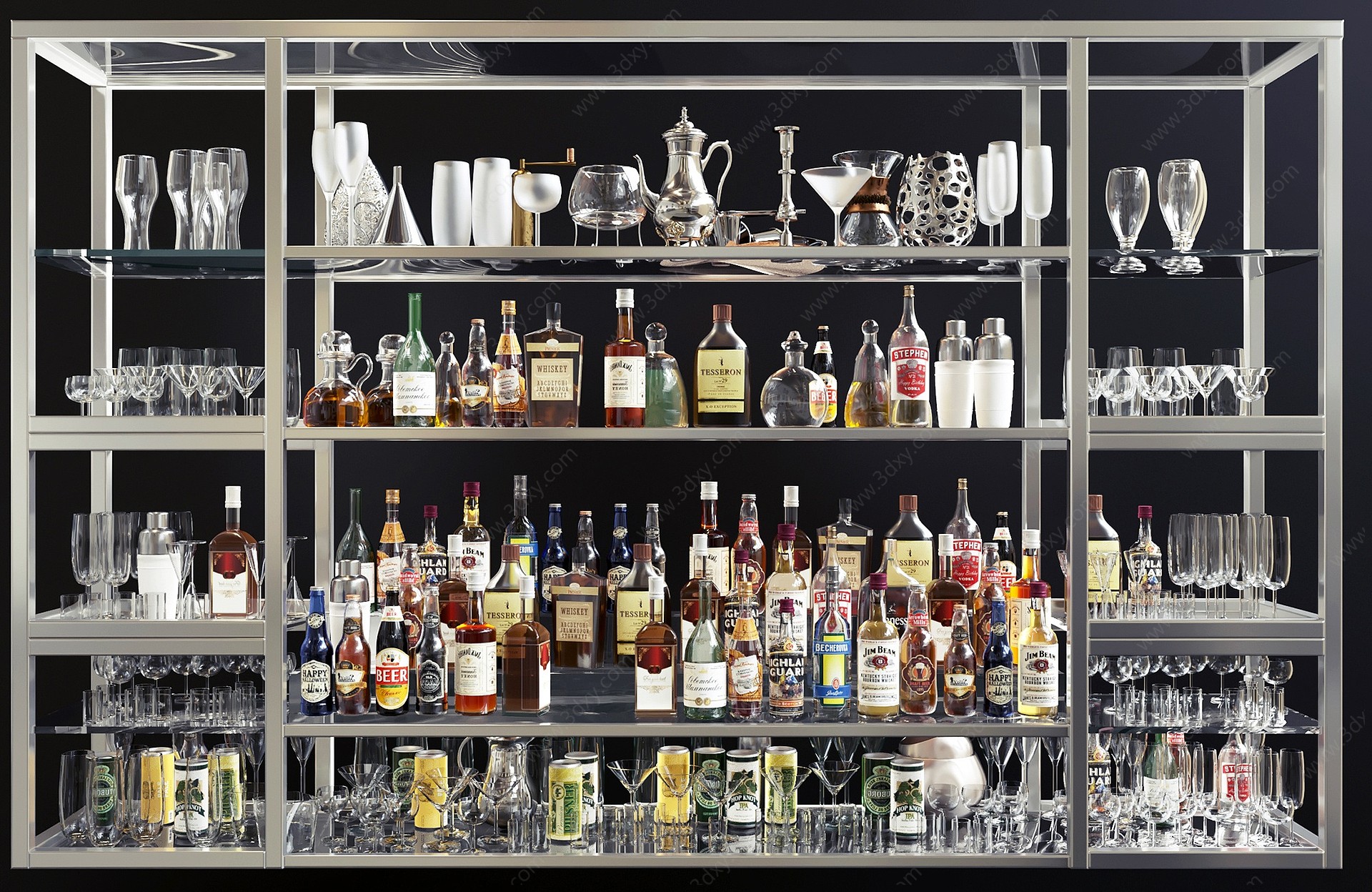 现代酒吧台酒瓶酒架3D模型