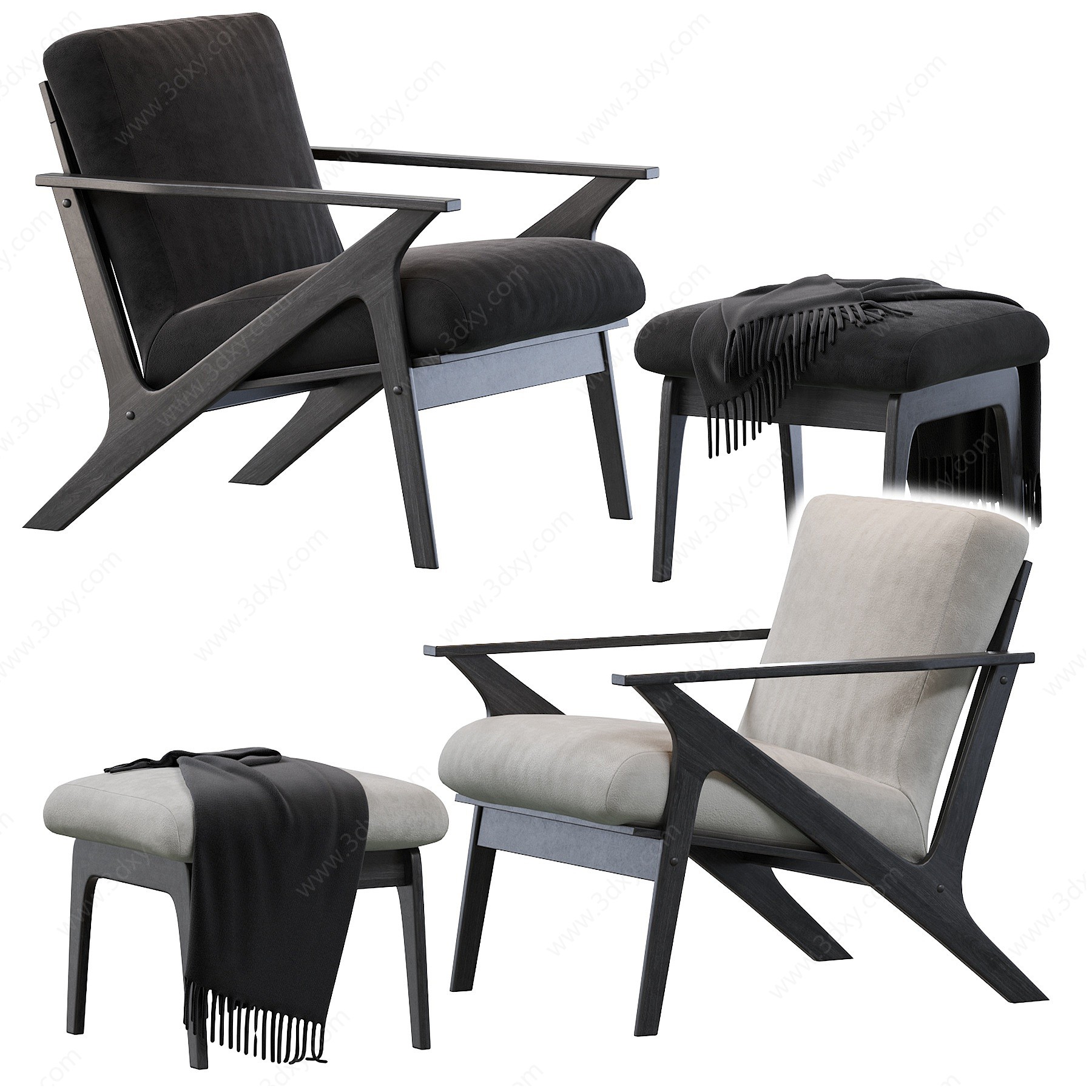 现代北欧实木布艺休闲椅3D模型