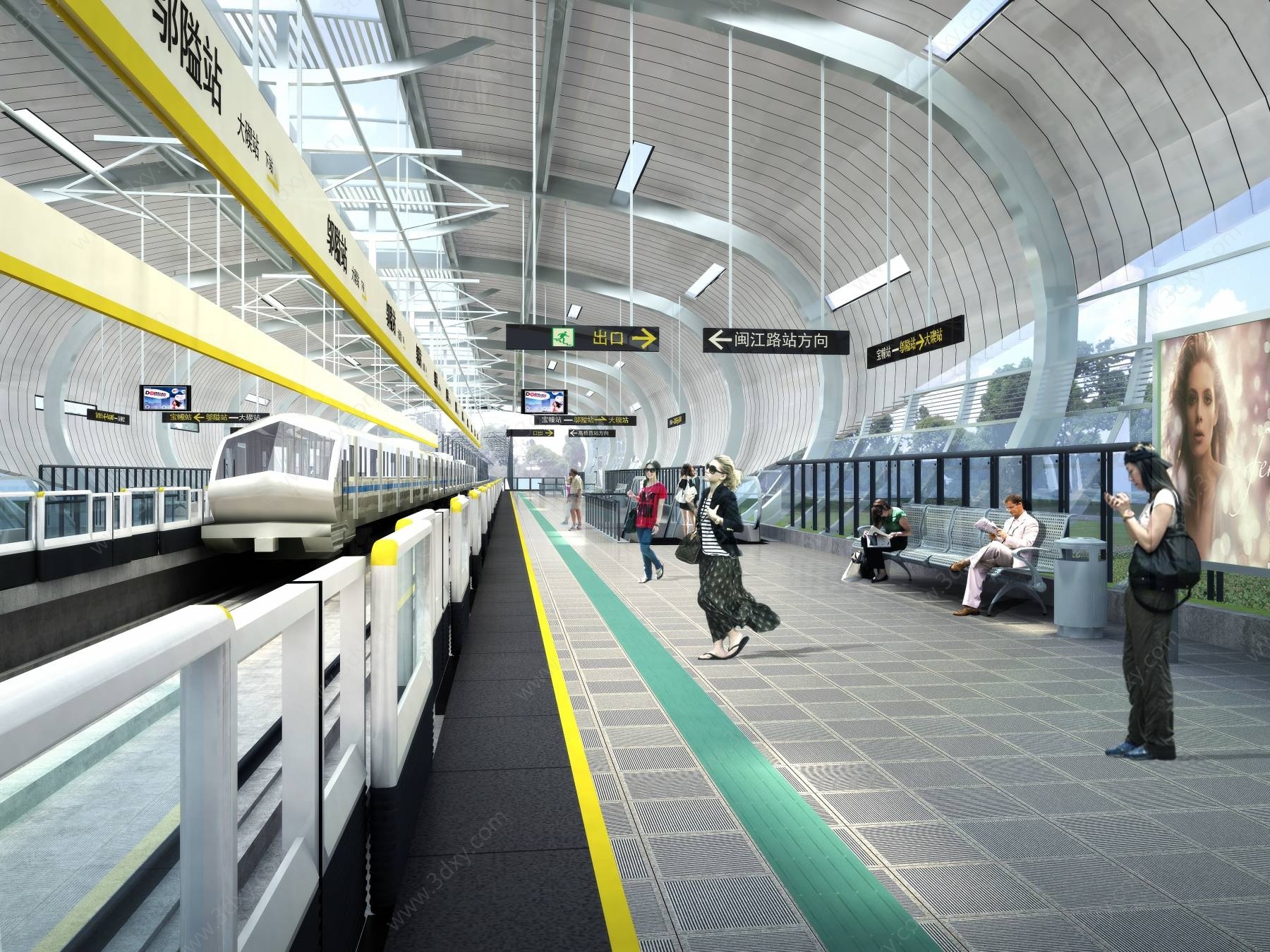 现代轻轨站台地铁站台3D模型