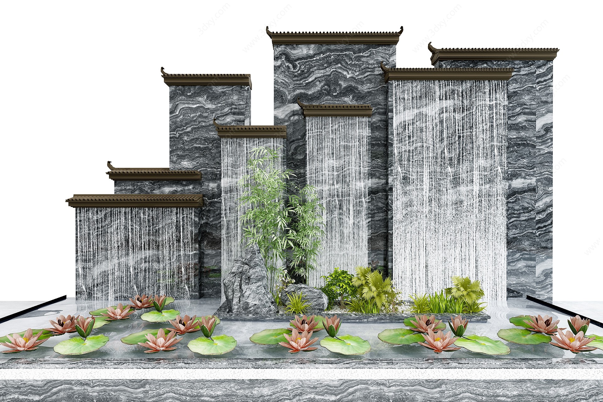 新中式景观小品水景3D模型