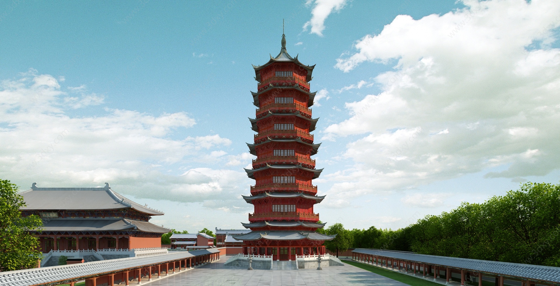 中式佛塔寺庙3D模型