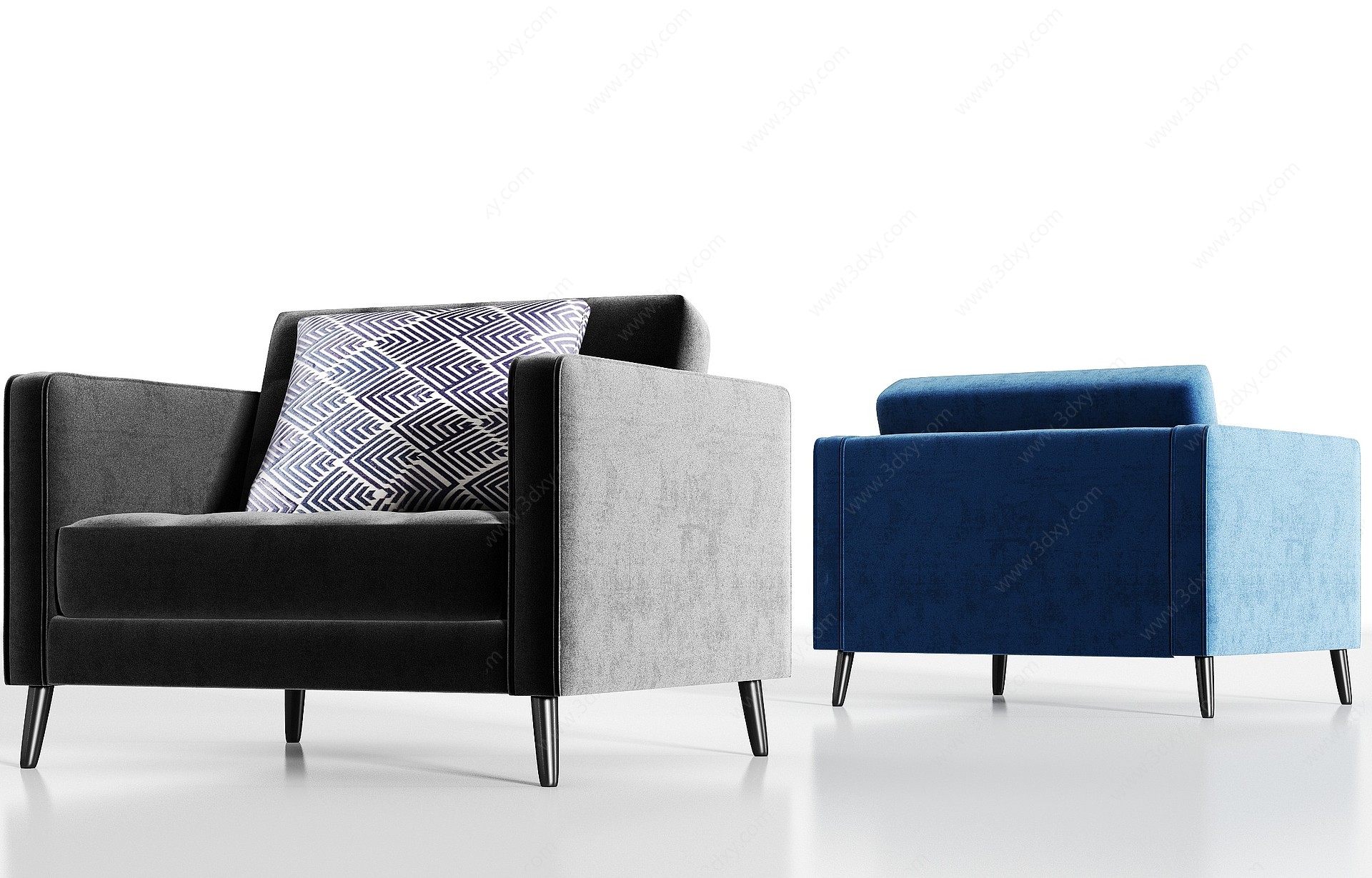 现代绒布单人沙发3D模型