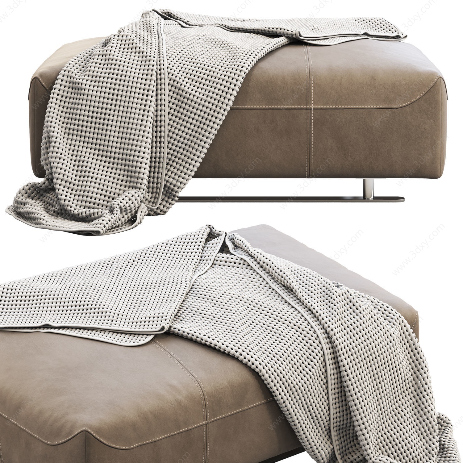 现代皮革矮凳床尾踏3D模型