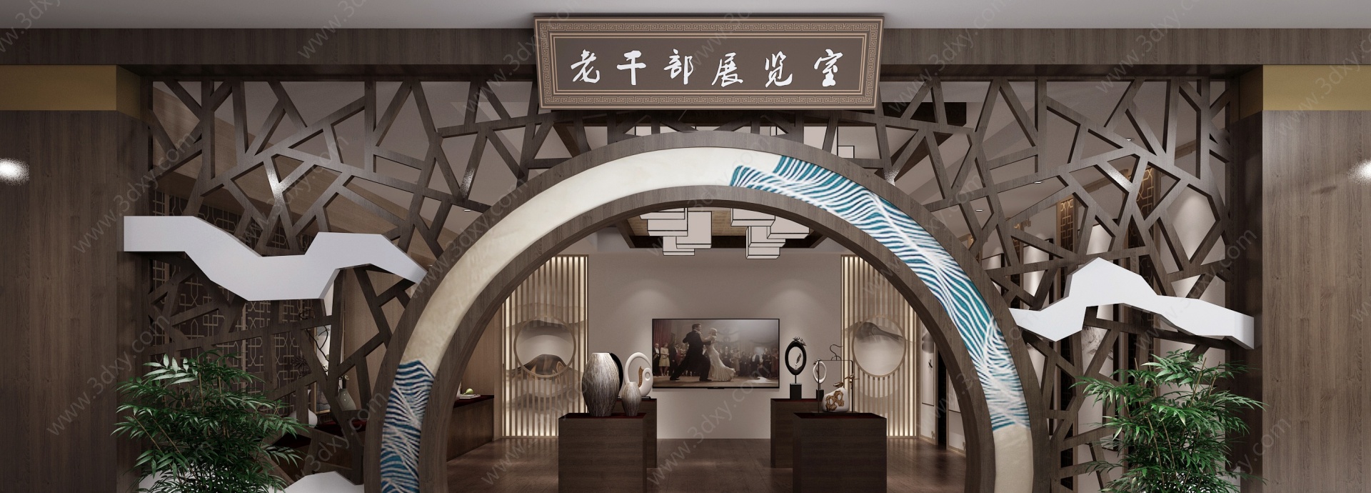 中式文化馆门头展厅3D模型