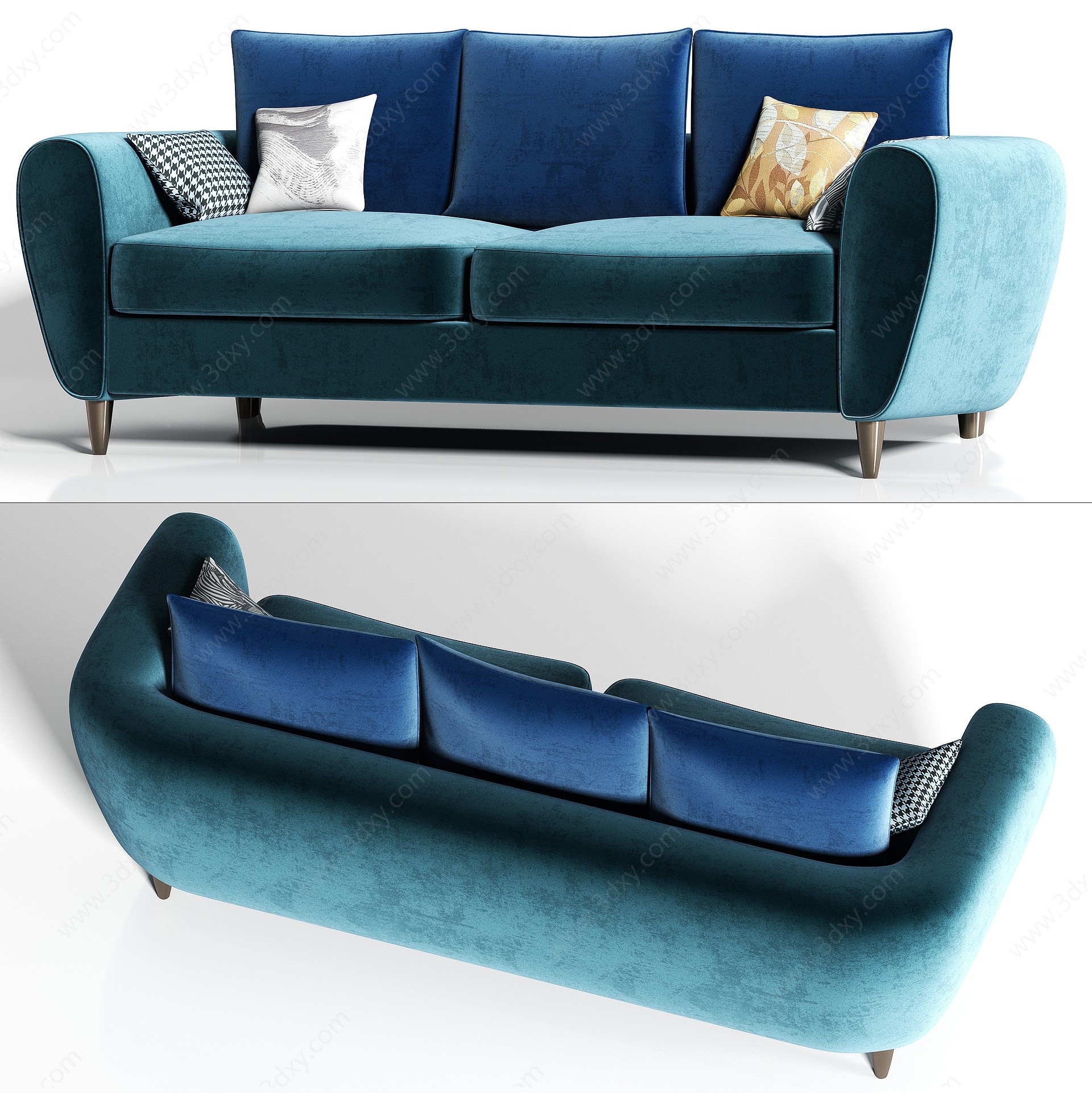 现代绒布多人沙发枕头组合3D模型