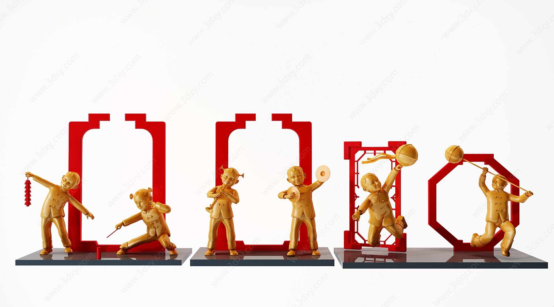 新中式欢度春节儿童雕塑3D模型
