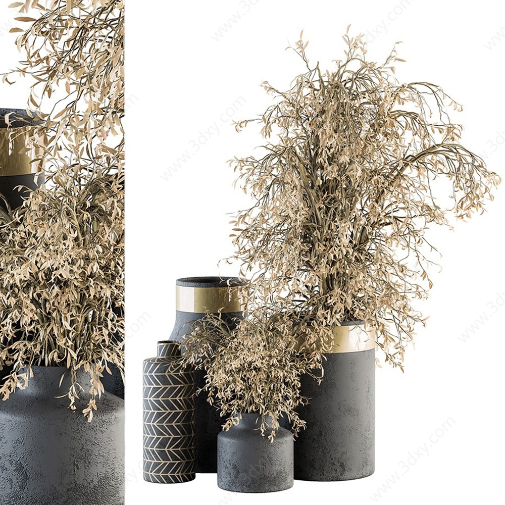 现代花瓶干支摆设3D模型