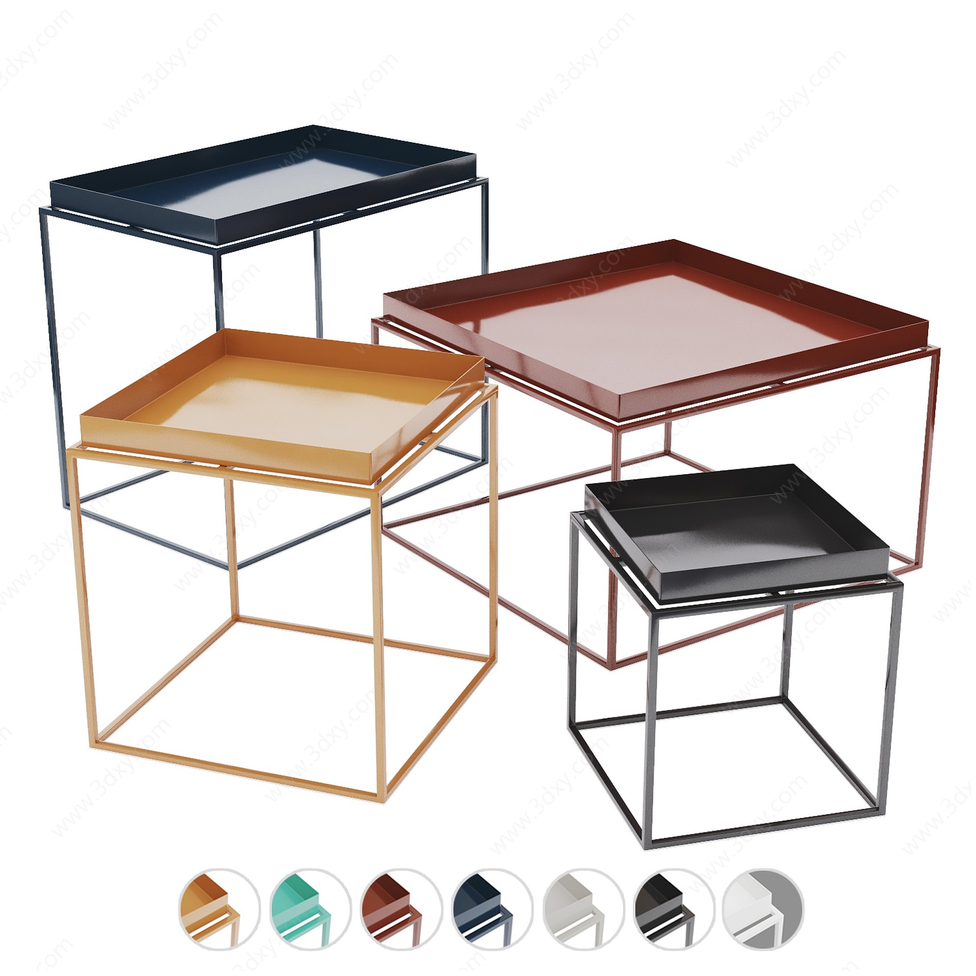 现代金属边几托盘桌组合3D模型