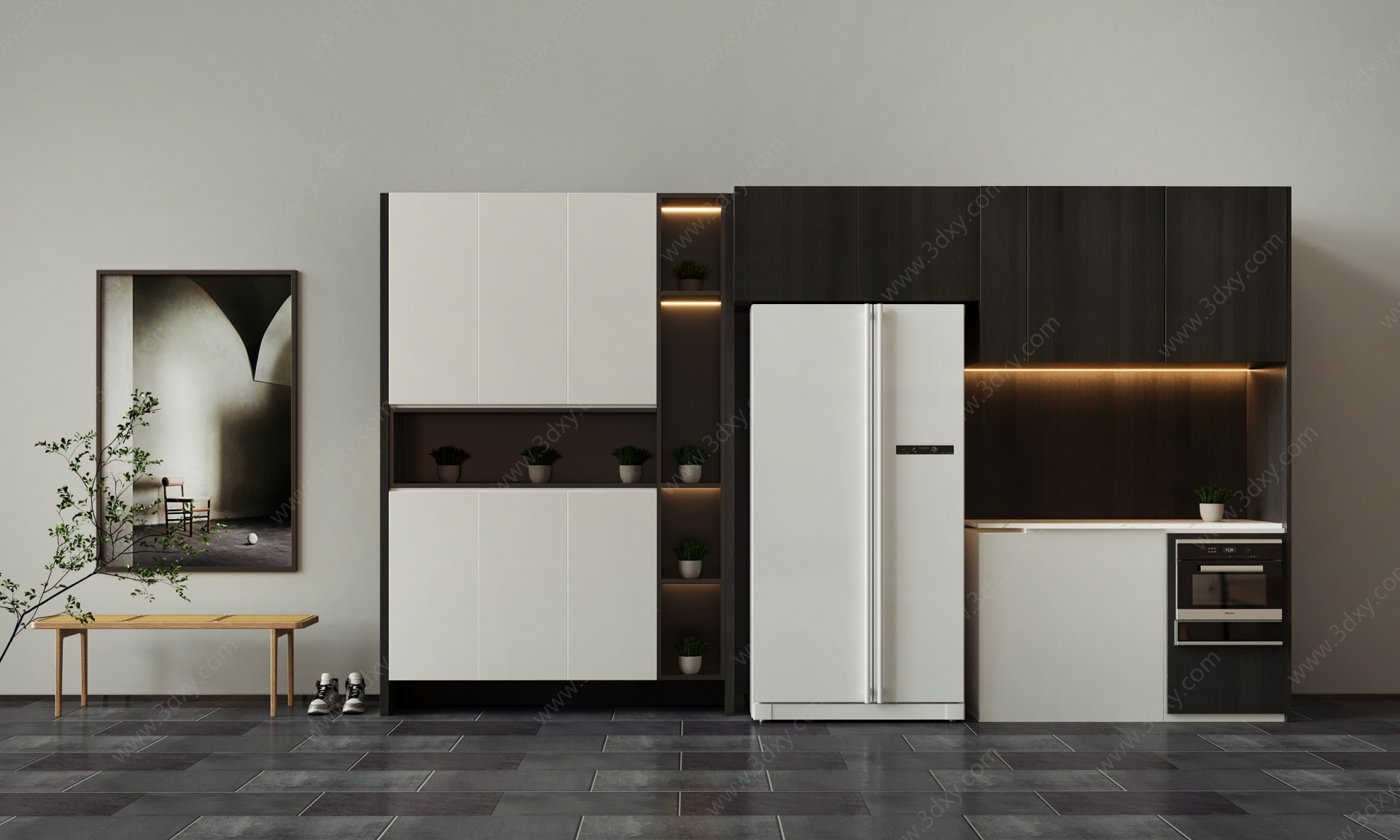现代冰箱柜子组合3D模型
