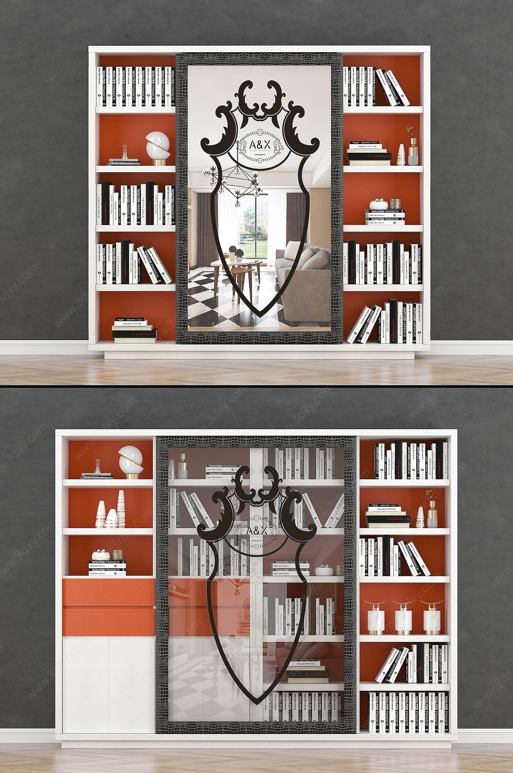 现代书柜组合3D模型